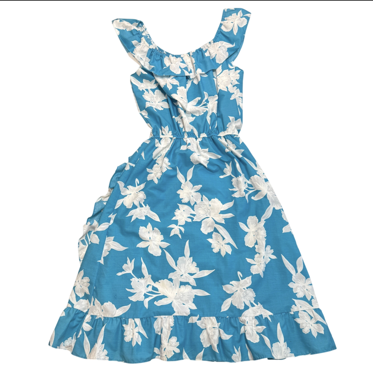 Vintage Ti'a Made in Hawaii Teal Floral Ruffle Wrap Skirt Sundress