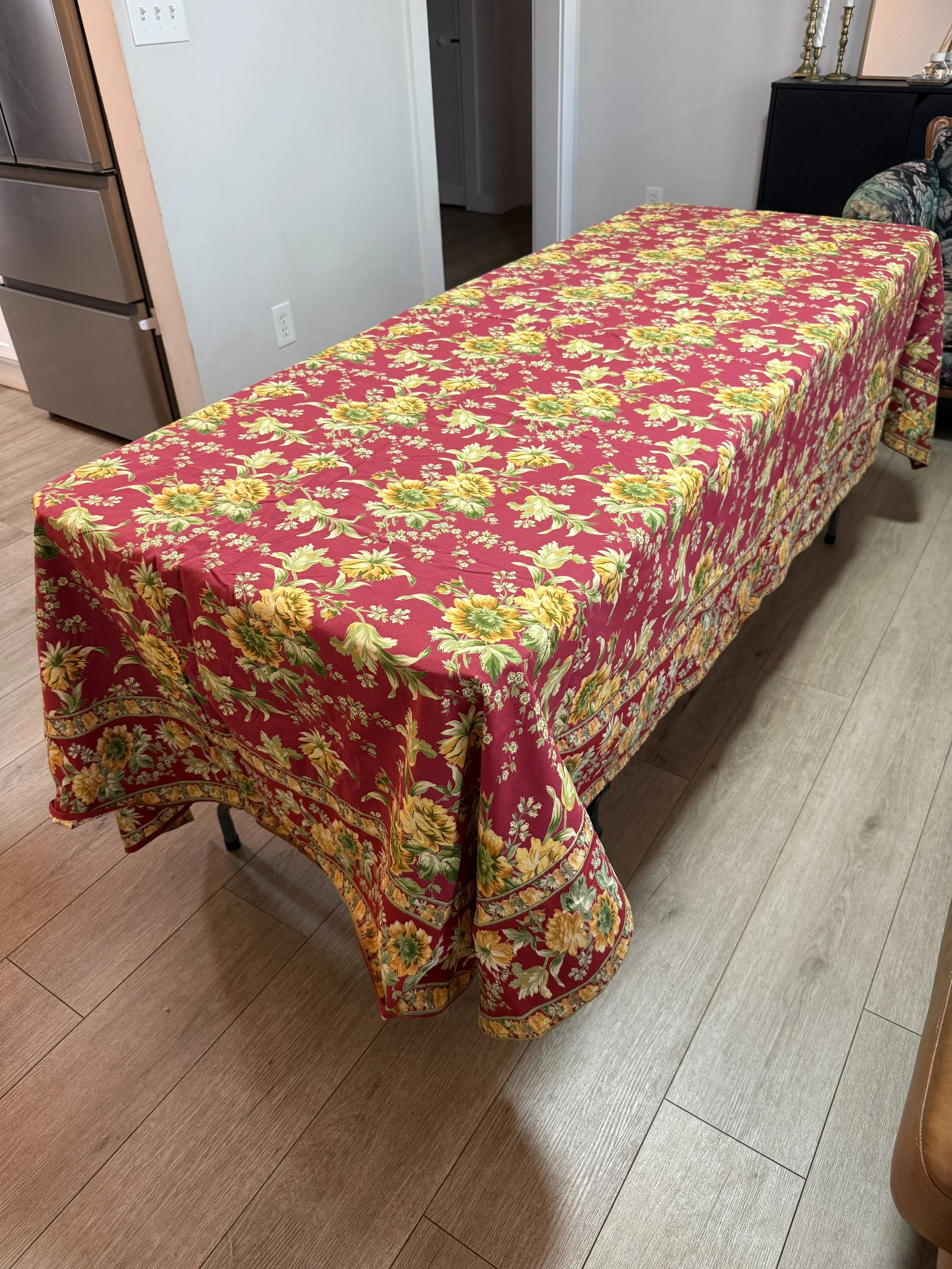 Vintage April Cornell Red Floral Tablecloth