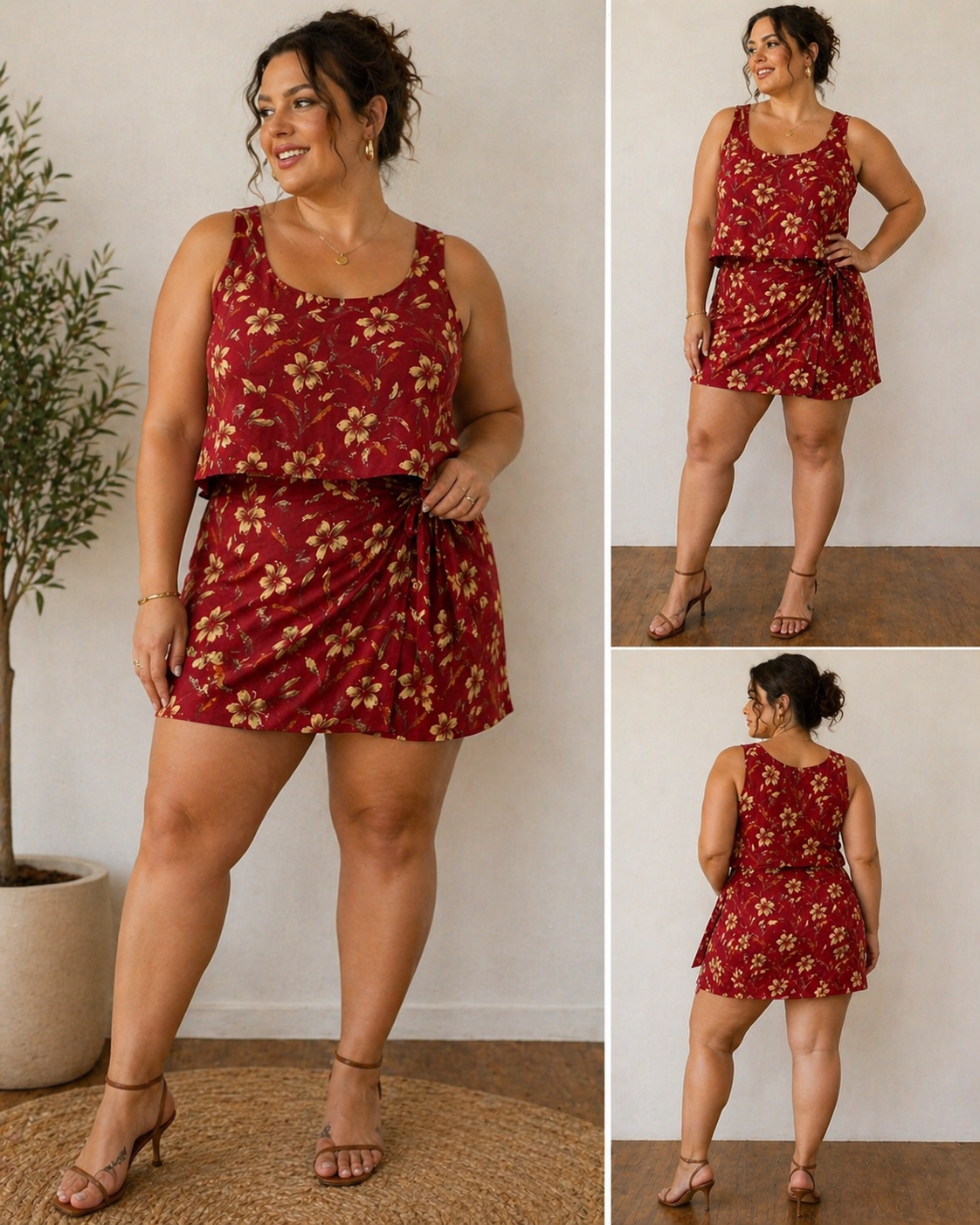 Vintage 90s Jones New York Silk Floral Two Piece Set Red Size 16