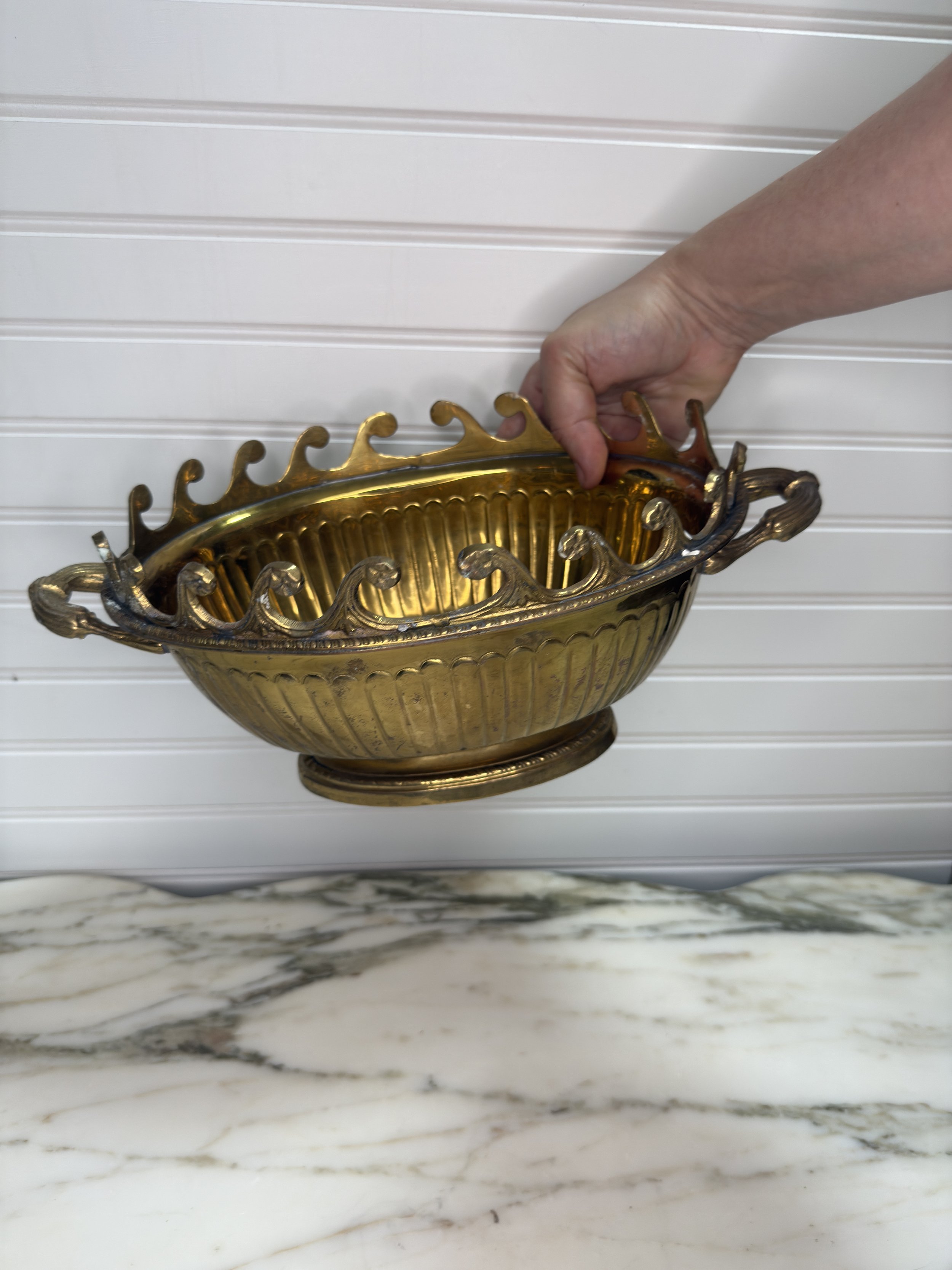 Vintage Mottahedeh Brass Footed Console Bowl — Table For Two Vintage