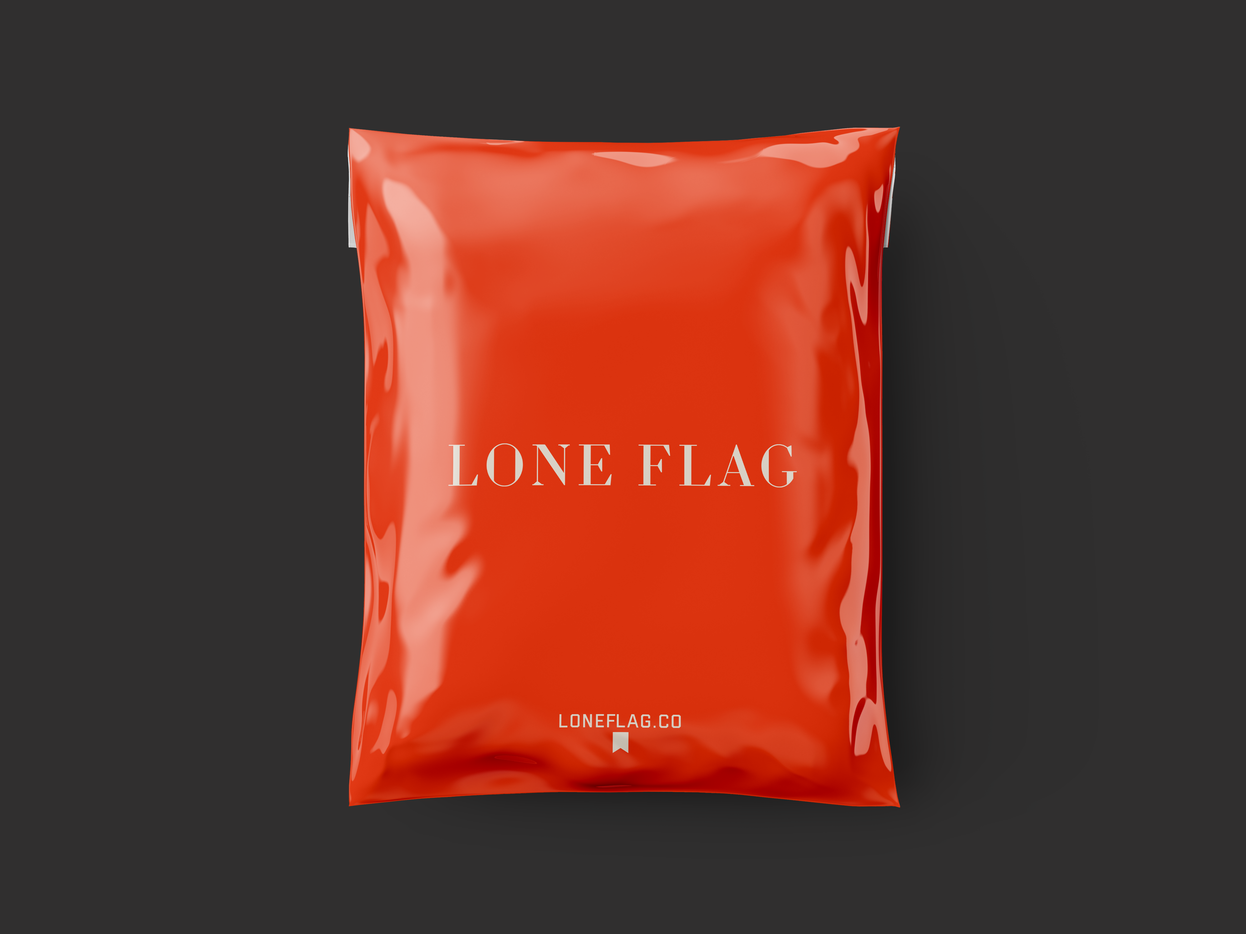 Red packaging with the words "LONE FLAG" printed in white, on a black background