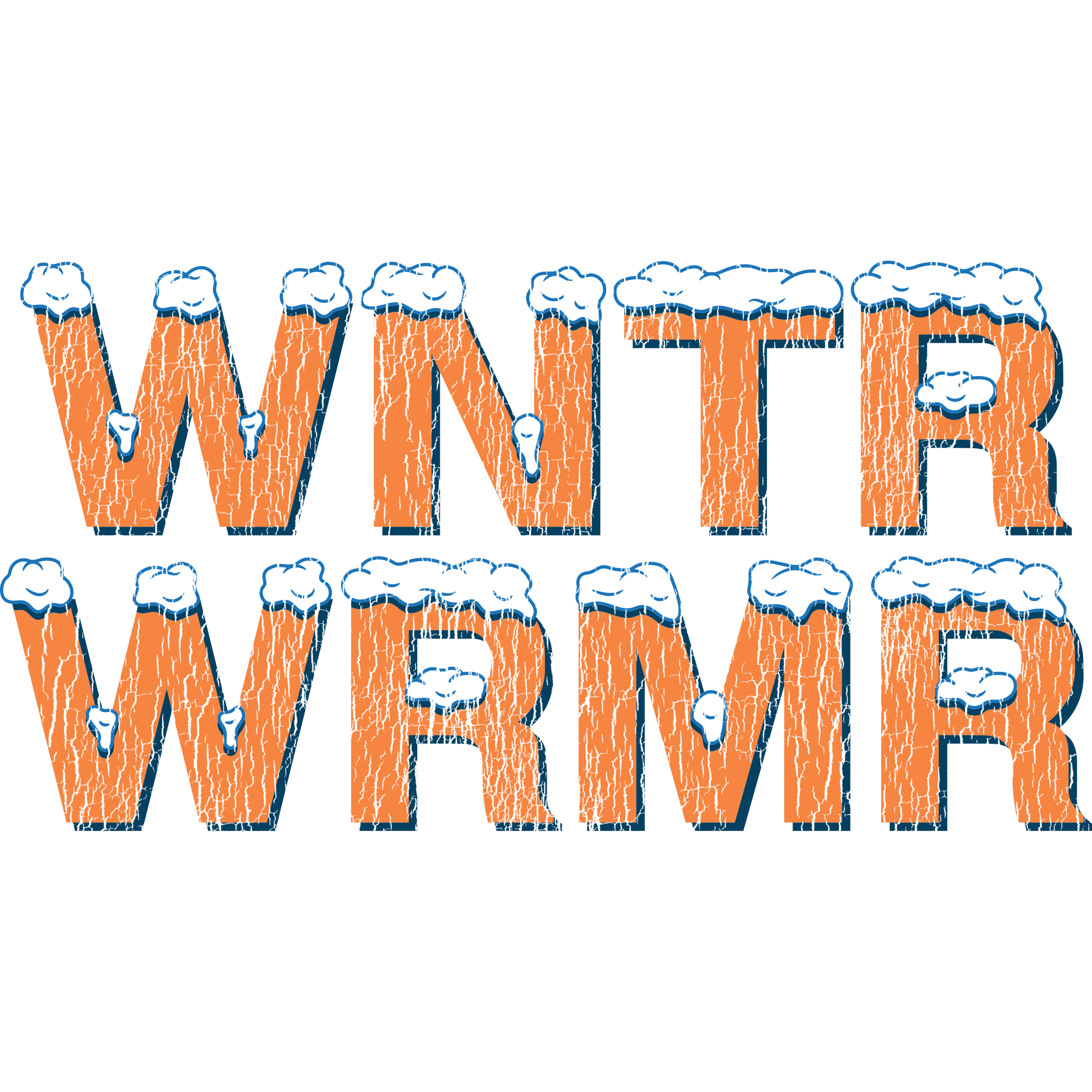 The word 'WINTER' written in large orange letters with a snow-covered top, set against a black background.
