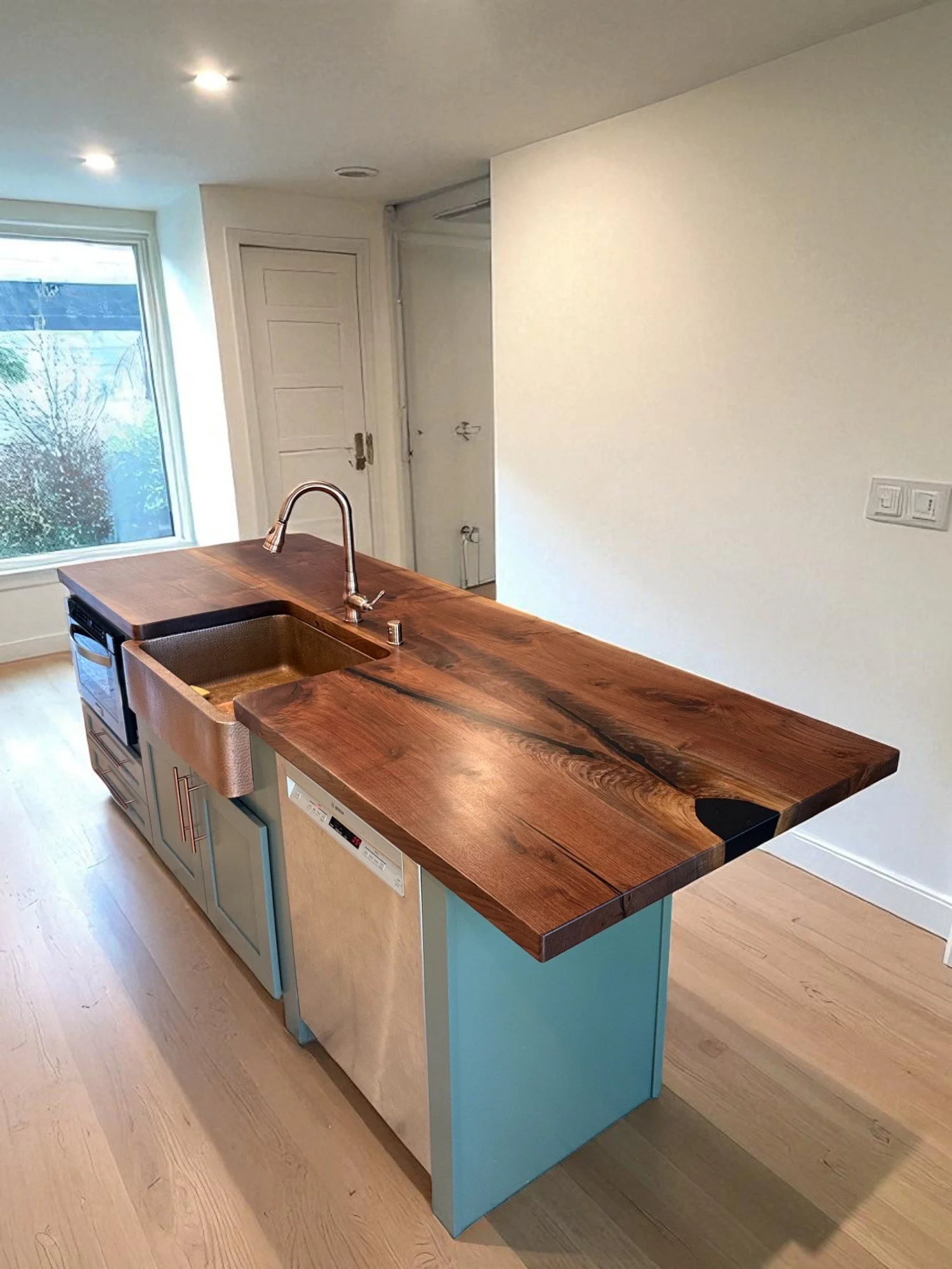 Sonoma county custom kitchen islands live edge slabs natural wood black walnut epoxy