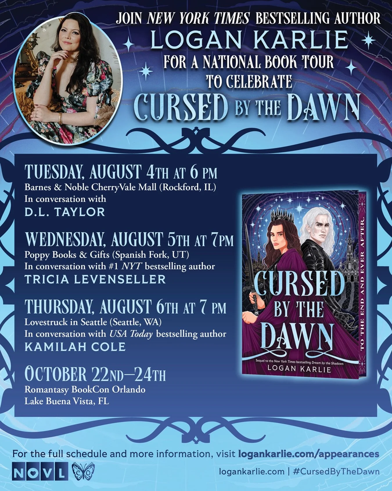 I&rsquo;m going on tour! ✨✈️

So happy to announce the book tour dates and cities (and the incredible authors joining me!) for the release of CURSED BY THE DAWN, the dark, dreamy, and deeply romantic sequel to DREAM BY THE SHADOWS. If you&rsquo;re cl