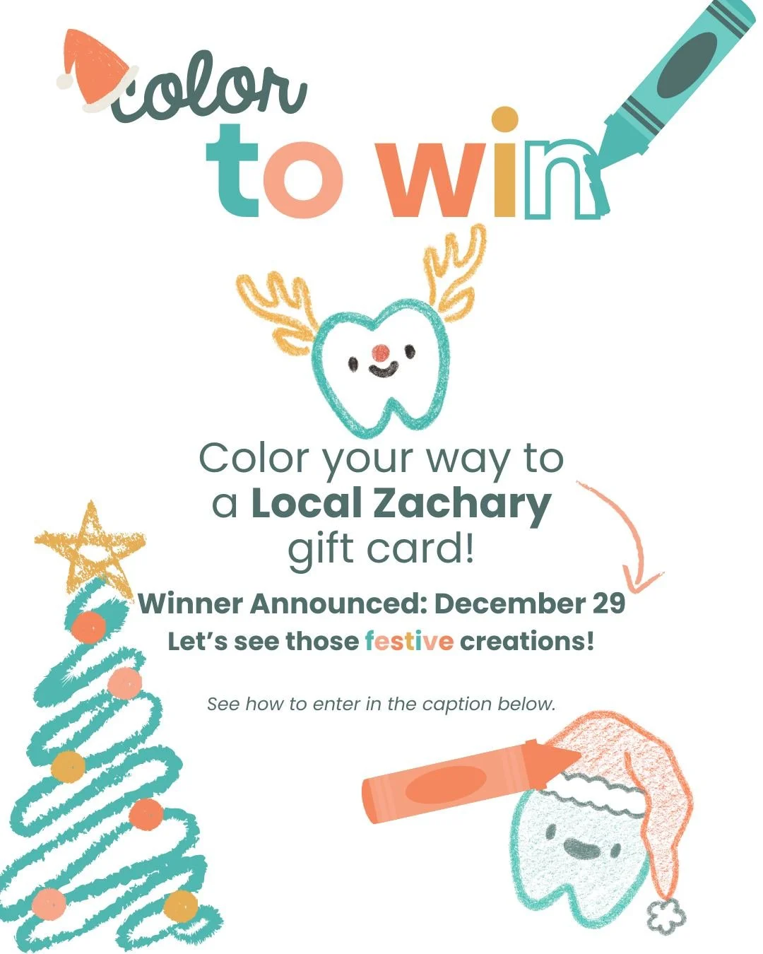 It is Christmas Color Krewe time! 🎄🖍
Grab a coloring sheet at the office or download it online from our website or link, add your holiday magic, and turn in your masterpiece for a chance to win a festive prize!

Here is how to enter:
✨ Pick up or d