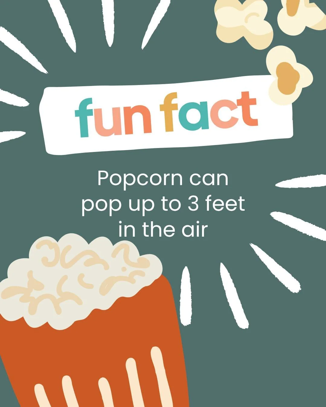 Popcorn can pop up to 3 feet in the air 🍿
Fun fact for movie night. It&rsquo;s a great snack, but those little kernels love to hide in teeth, so brushing and flossing after is always a good idea 🦷✨
