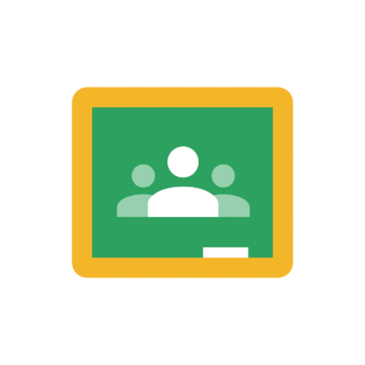 Google Classroom icon with three stylized human figures inside a green chalkboard outline and a yellow border