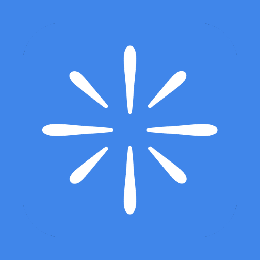 White abstract starburst shape on a blue background.