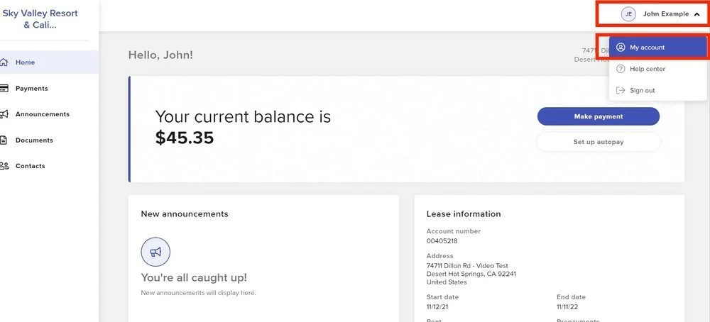 Step 1: Click your name in the upper right corner and select My Account