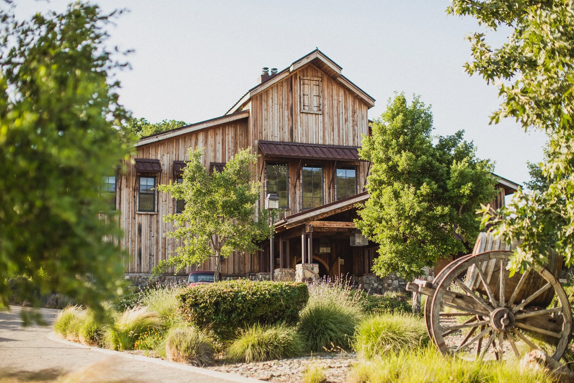 Exterior view of the winery building at the Grassini Family Vineyards Estate.