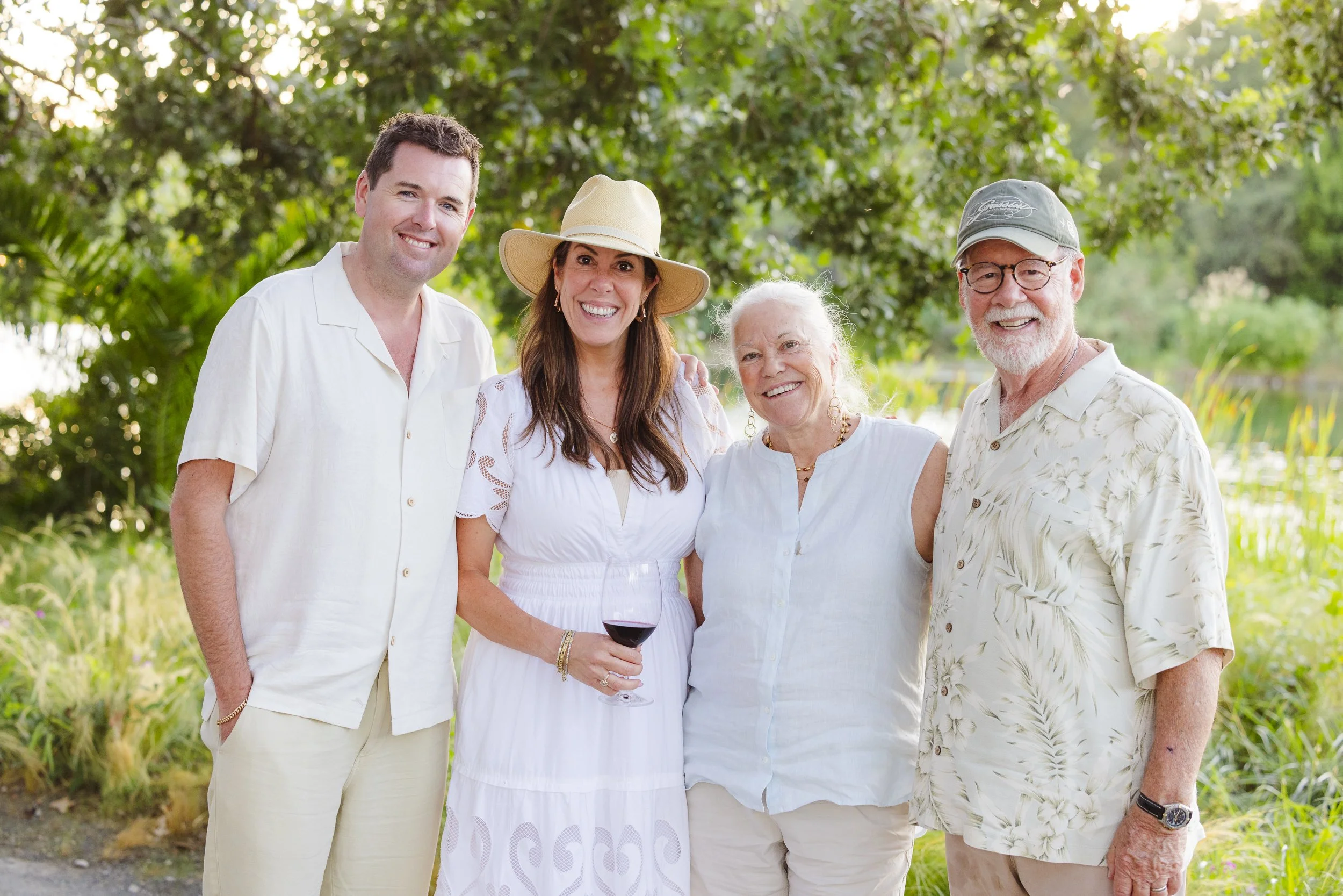 Dean McKillen, Katie, Sharon and Larry Grassini at a summer event at the Grassini Family Vineyards Estate in Santa Ynez.