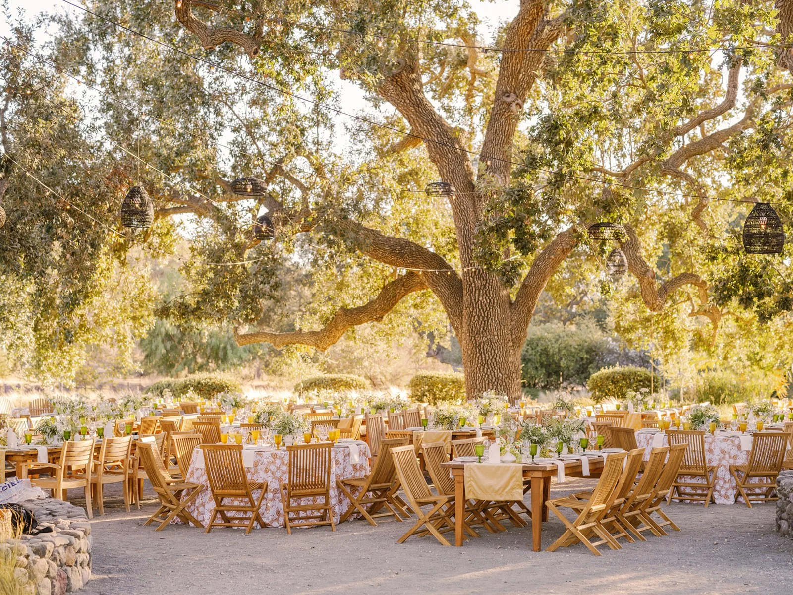 Tables set up for an event at the lakeside location at Grassini Family Vineyards.