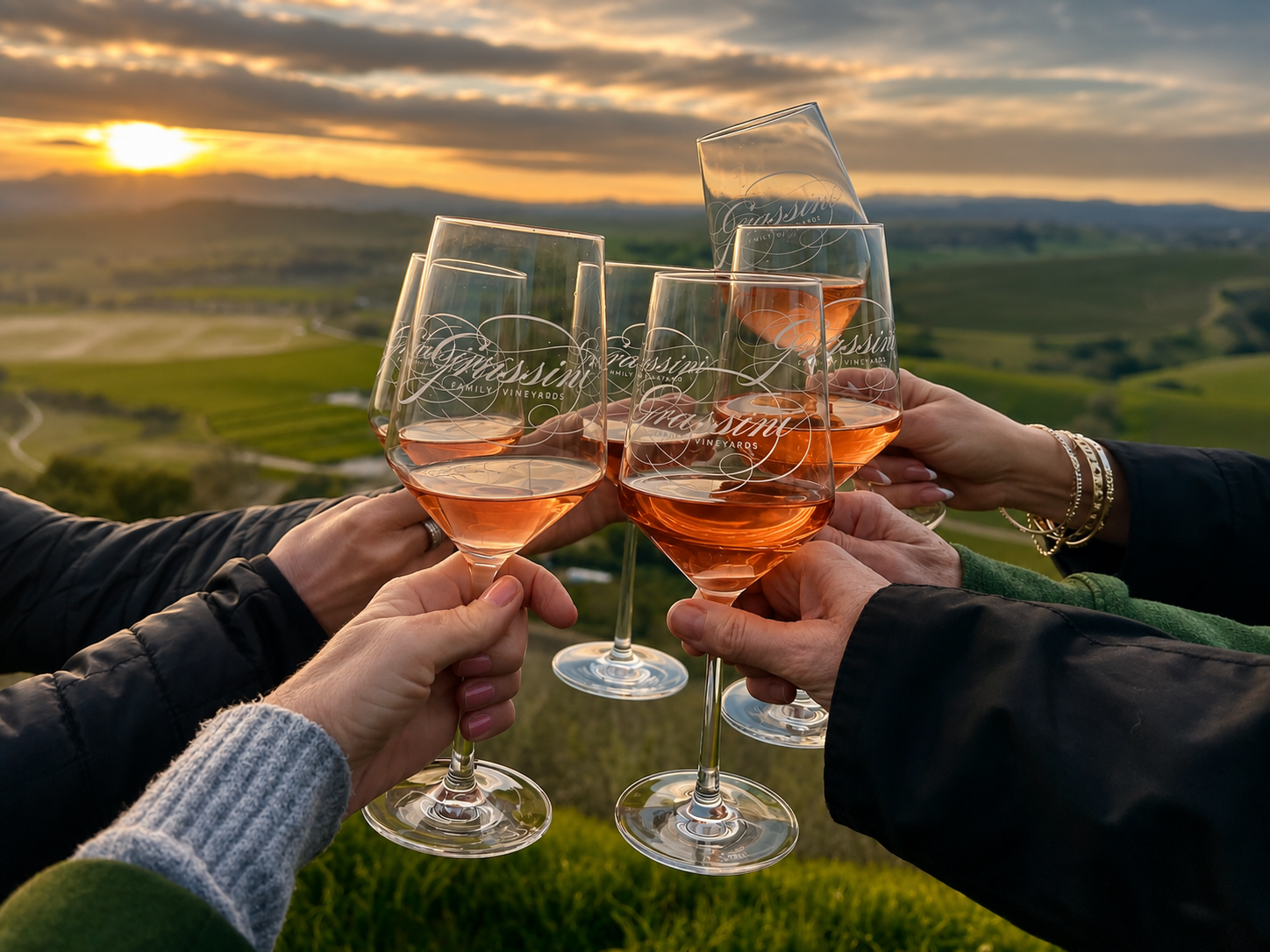 Clinking wine glasses with Afiora Rose at the Grassini Family Vineyards Estate.