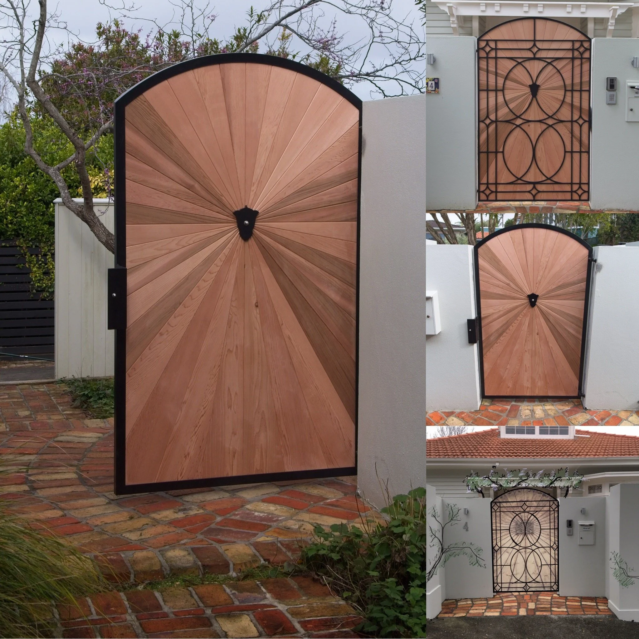Design: JH Build: JH Custom Wrought iron and cedar gate