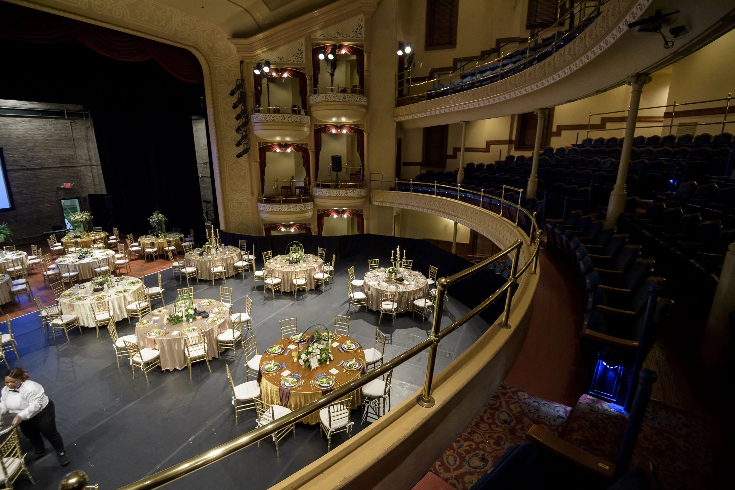 Wedding Decorations in a Theater gold and silver by Kathy Reynolds Wedding Planner.jpg