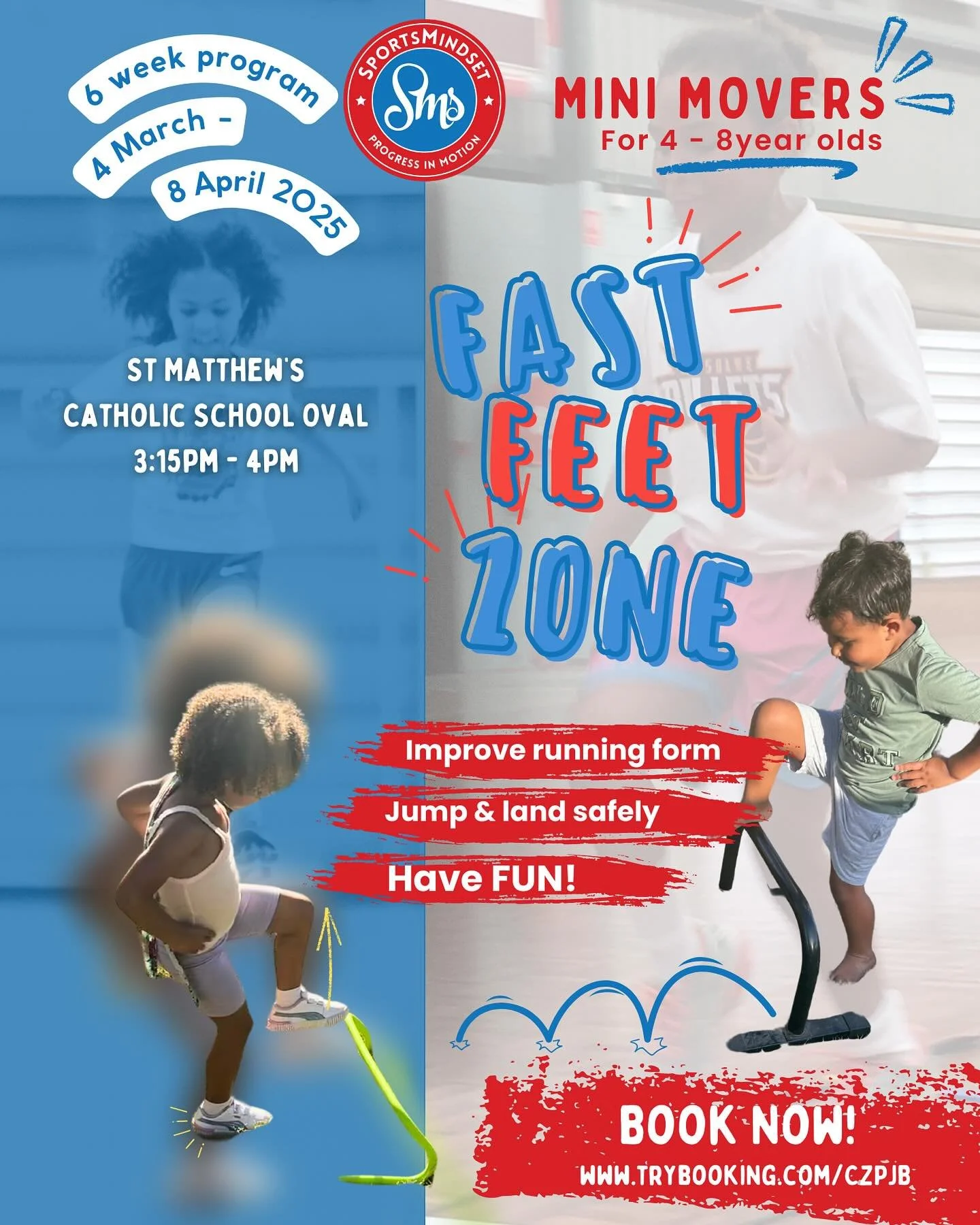 Is your child getting ready to jump into sport? Maybe their running style is a little &lsquo;unique&rsquo; or they just need to build their confidence. Join other SMS Mini Movers in our new &lsquo;Fast Feet Zone&rsquo;, and help get their sporting jo