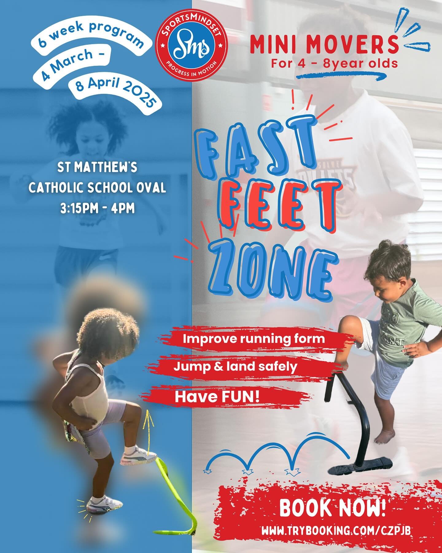 Is your child getting ready to jump into sport? Maybe their running style is a little &lsquo;unique&rsquo; or they just need to build their confidence. Join other SMS Mini Movers in our new &lsquo;Fast Feet Zone&rsquo;, and help get their sporting jo