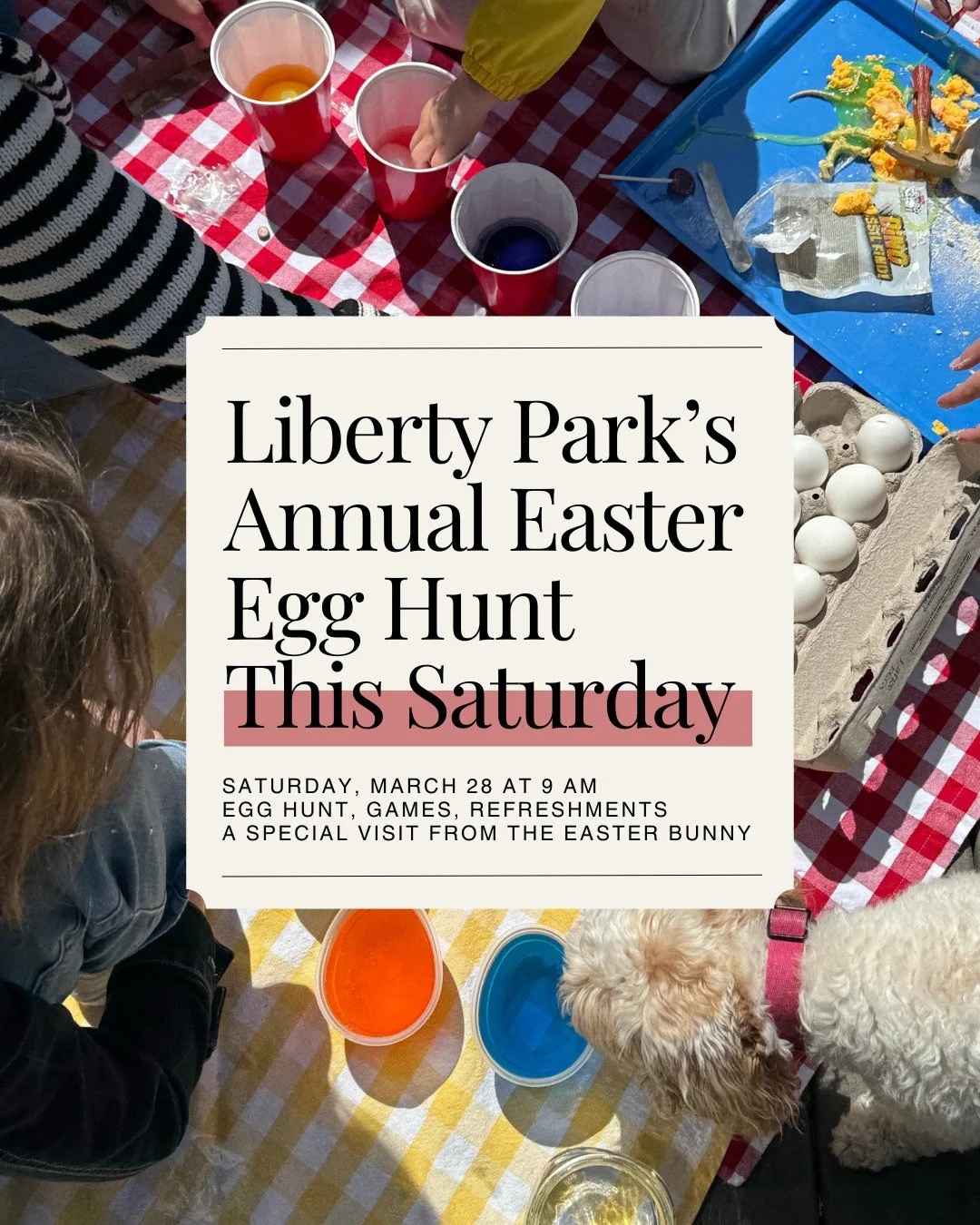 Hop on over to Liberty Park for some Easter fun this weekend! The annual Easter Egg Hunt is this Saturday, March 28, at 9 a.m.

There&rsquo;s more than just the egg hunt! Get ready for fun games, refreshments, and of course - a special visit from the