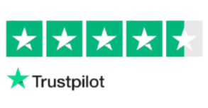 Sequence of five stars, with the last star partially filled, and the Trustpilot logo with black text.