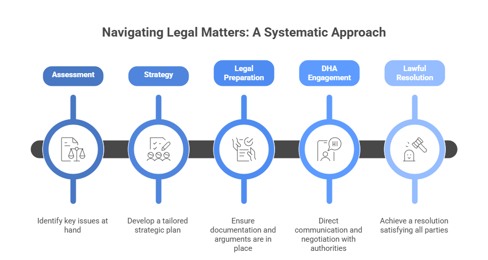 Timeline illustrating immigration resolution phases in the work visa application process
