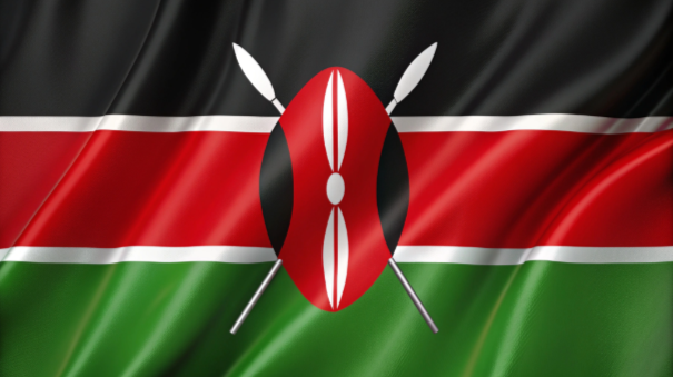 Flag of Kenya with a shield and spears in the center