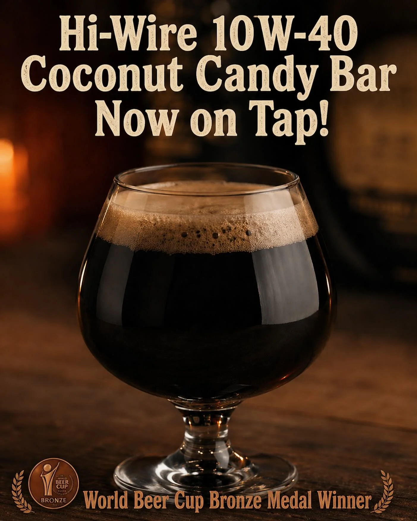 Now on tap, @hiwirebrewing 10W-40 Coconut Candy Bar! This beer just won the froze medal in the Dessert/Pastry Beer category this year! 🥉 🍫 🥥 🍻 

#ShareTheLex #Beer #Lexington #CraftBeer