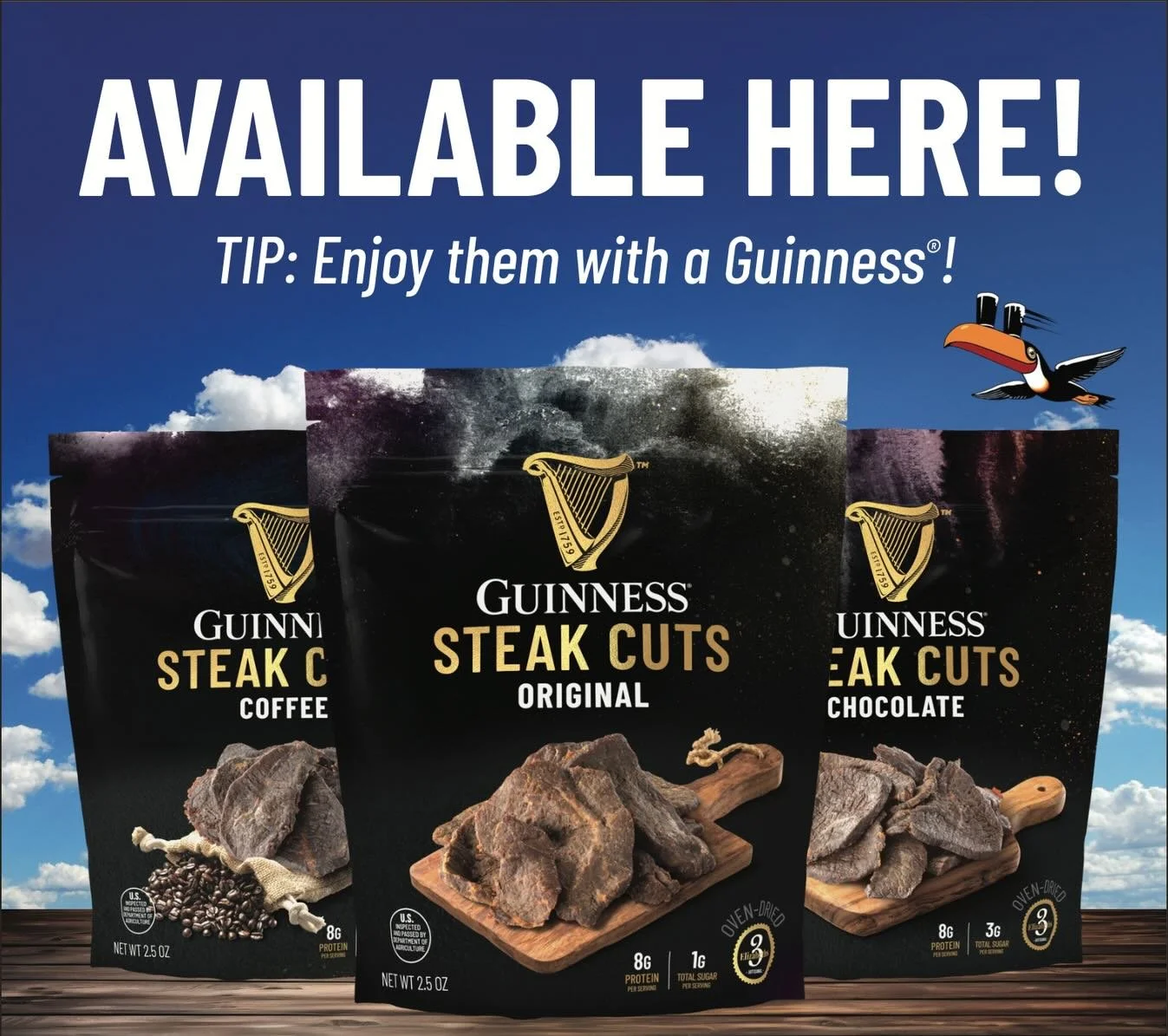 We now have Guinness Steak Cuts as a new snack option! Original, Chocolate, &amp; Coffee flavors. And yes, they do pair great with a Guinness! 🥩 🍻 🍫 ☕️