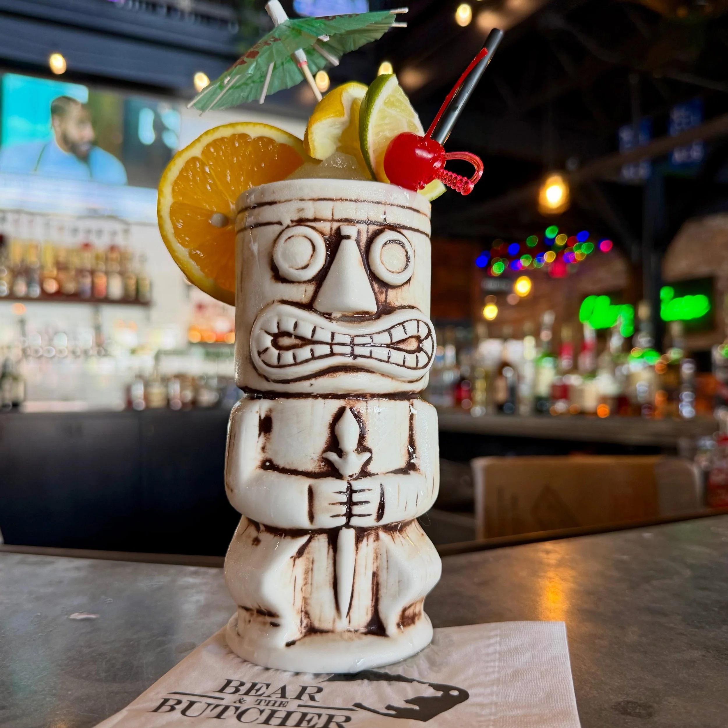 Summer temps mean frozen drinks! 🍹 

Featured cocktail: The Tropical Popsicle 
Frozen Coconut Rum, Pineapple, Orange &amp; Lime!

#frozencocktail #tiki #bearandthebutcher #sharethelex