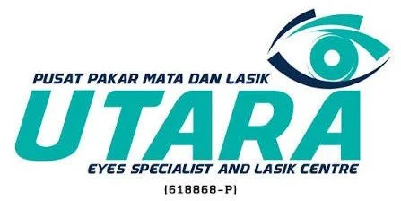 UTARA Eyes Specialist and LASIK Centre logo with eye graphic and text in English and Malay.