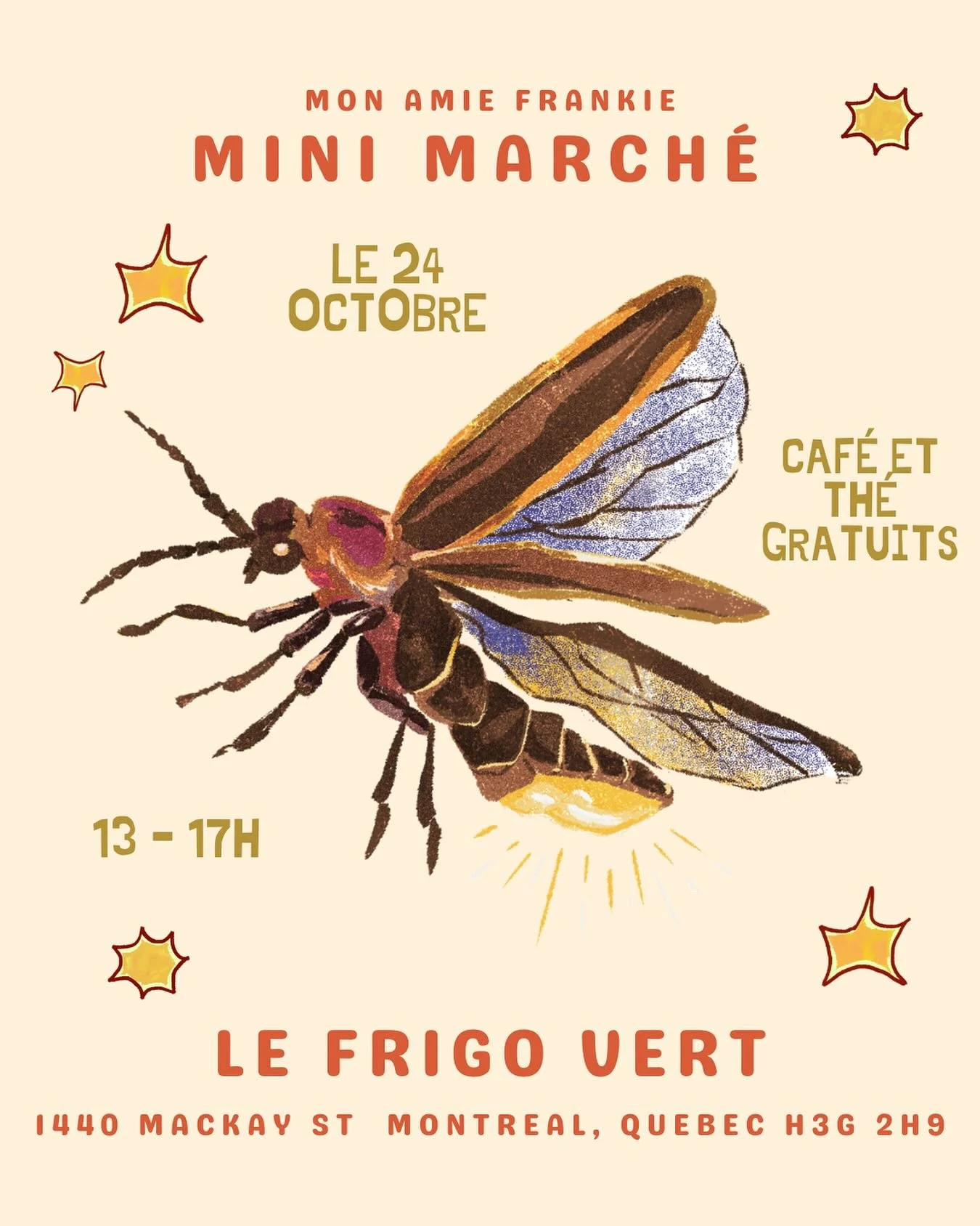 je serai au mini-march&eacute; organis&eacute; par @monamie_frankie 🌿

viens siroter du th&eacute;, connecter et d&eacute;couvrir des cr&eacute;ations locales ✨

🗓️ jeudi 24 octobre
⏰ 13h - 17h
📍 @lefrigovert, 1440 rue mackay, montr&eacute;al

i&r