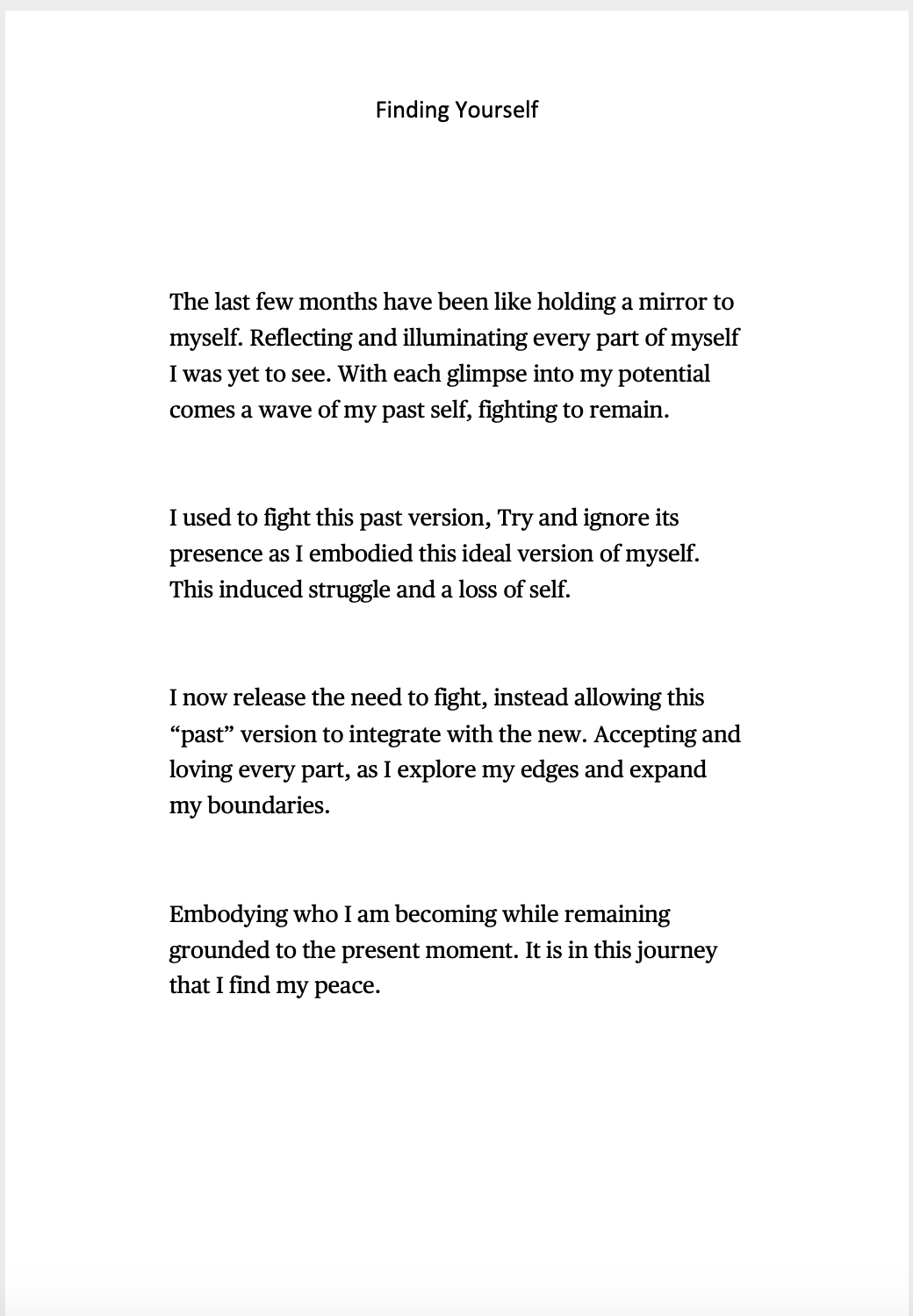 Page titled 'Finding Yourself' with reflective text about personal growth, self-acceptance, and inner peace.