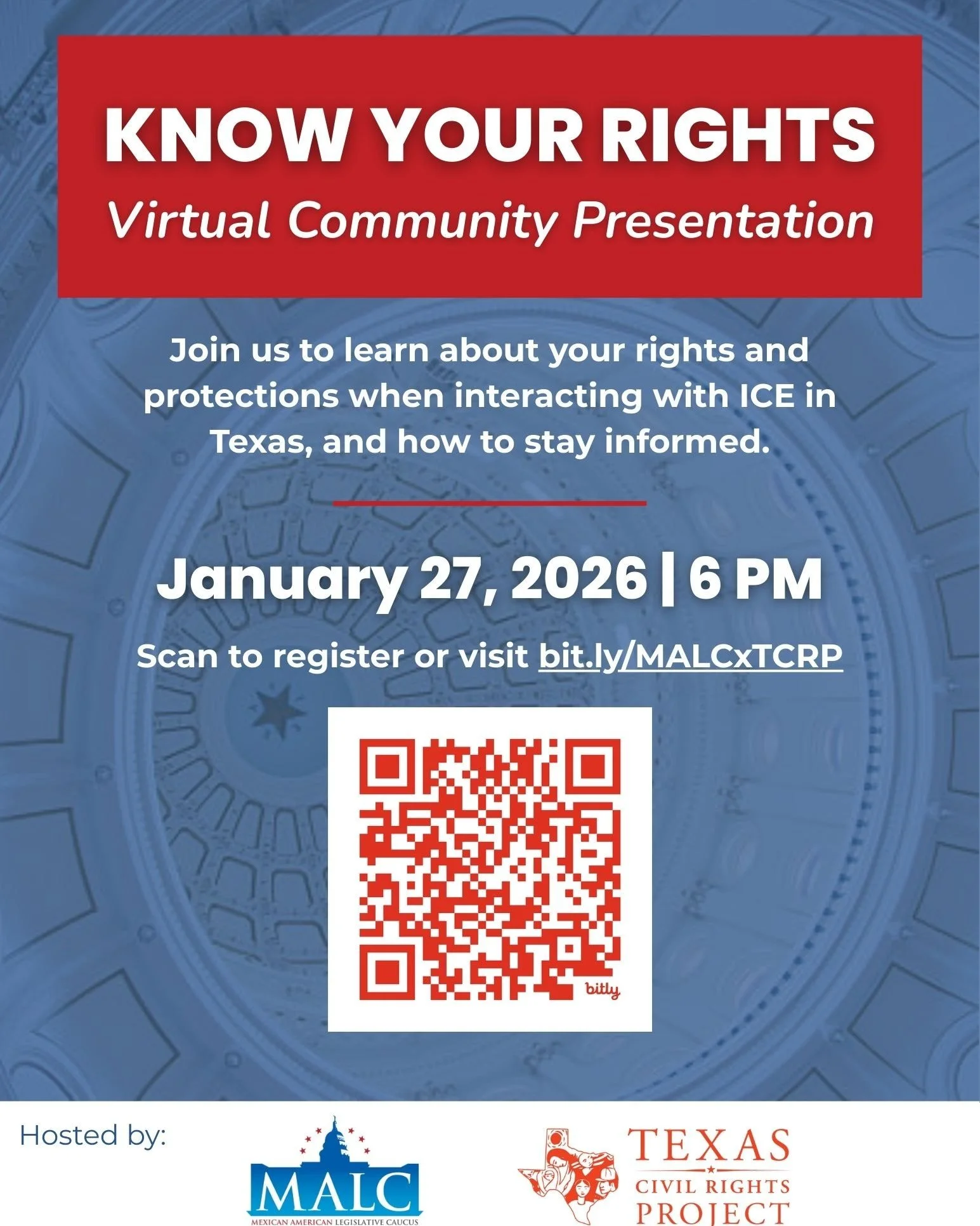 📣Join us for a webinar to learn about your rights when interacting with ICE agents and other law enforcement in Texas. Our goal is to ensure you have the knowledge and resources to stay safe and informed. Register in advance to receive the Zoom link