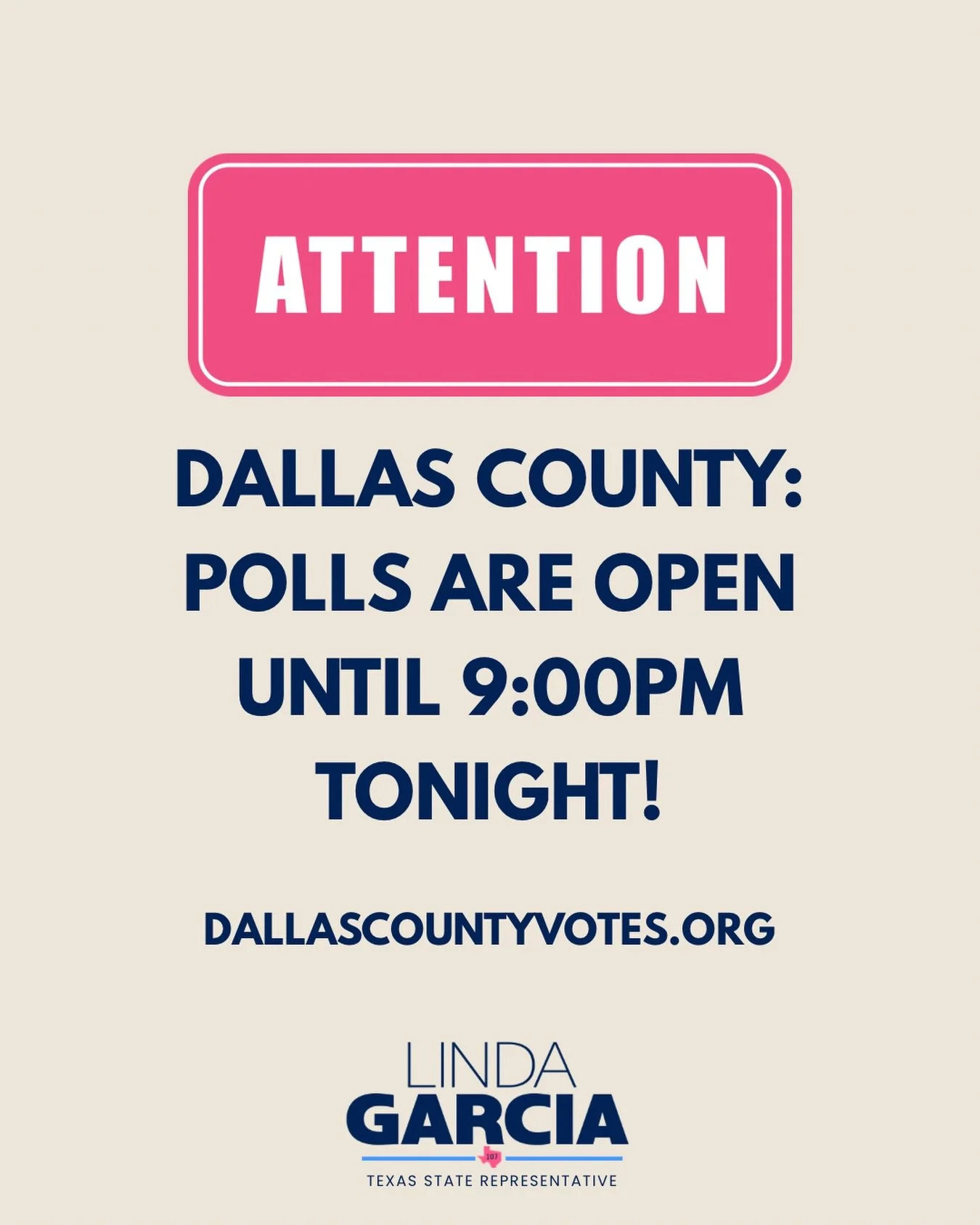 PSA: Due to all the confusion at the polls today, Dallas County polls will be open until 9:00PM! 
_____________
Anuncio de servicio p&uacute;blico: Debido a toda la confusi&oacute;n en las urnas hoy, &iexcl;las urnas del condado de Dallas estar&aacut