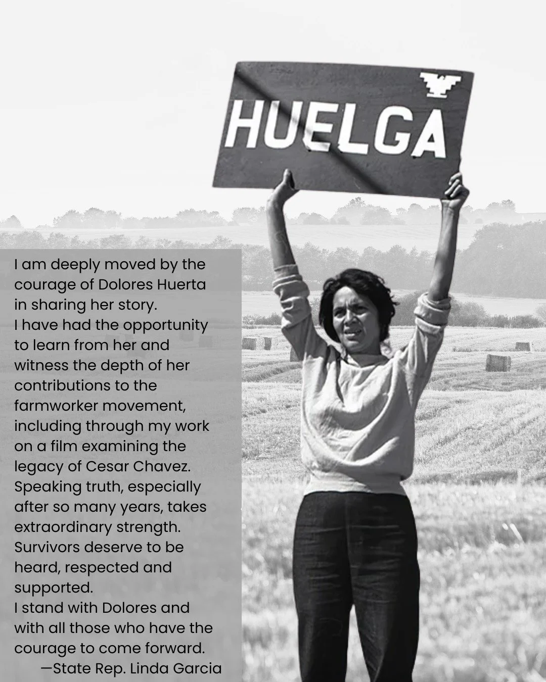 Rep. Linda Garcia stands with Dolores Huerta and calls for accountability.

Her courage in speaking out reminds us of the importance of listening, supporting those who come forward, and continuing the work toward justice and dignity for all.