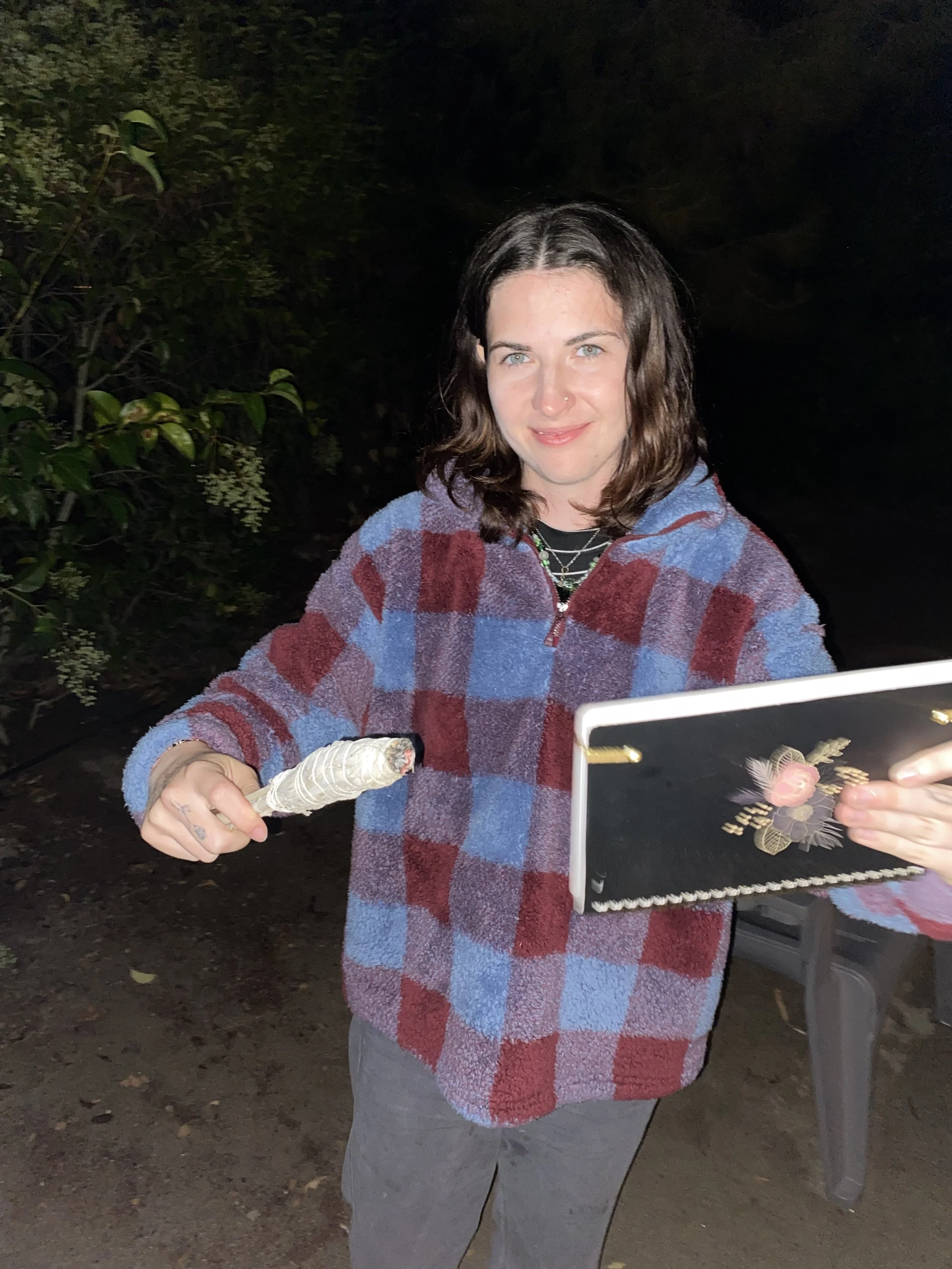 Saging our campsite to make myself less fearful of bears 🤣