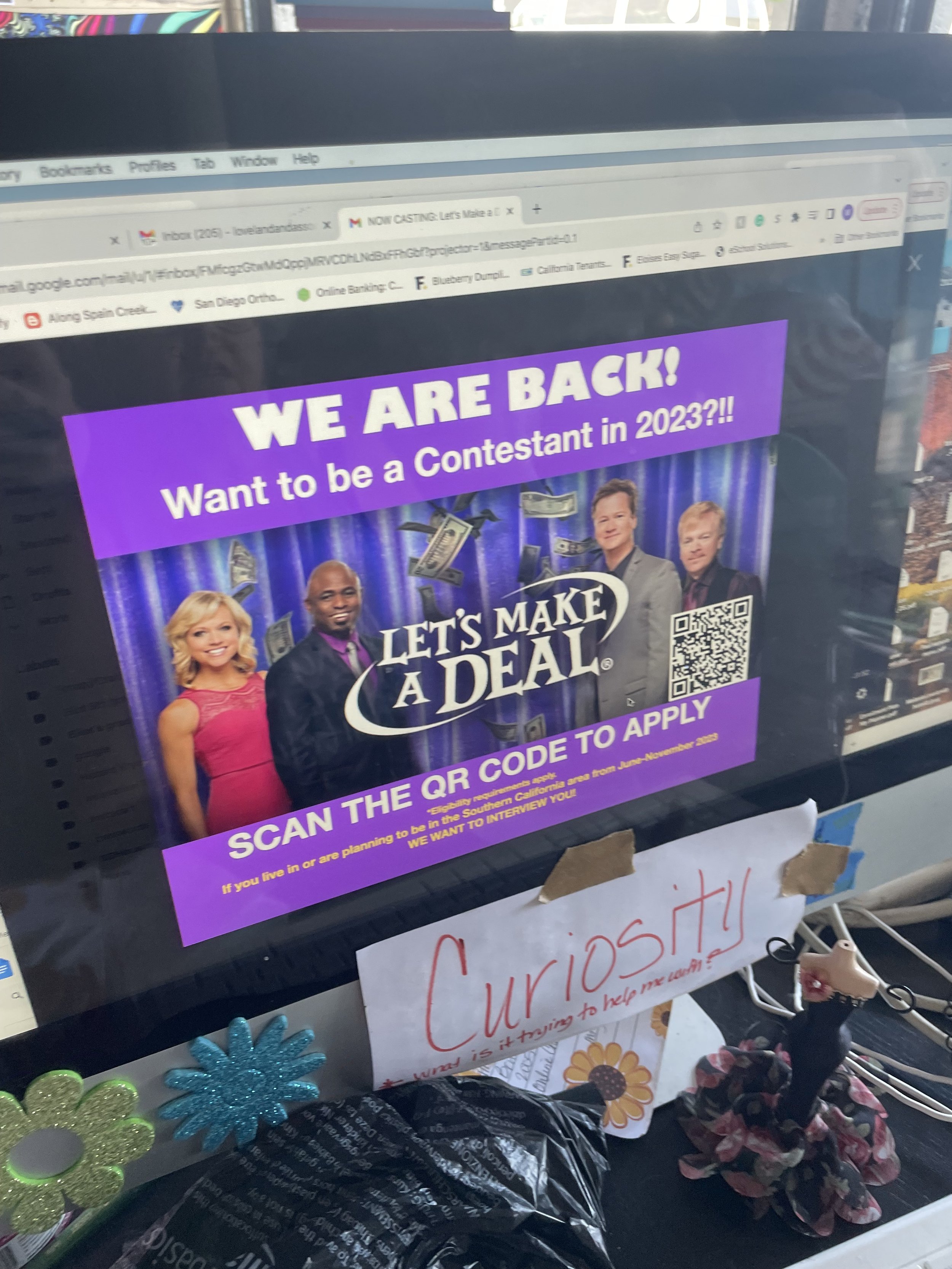 The clothing sale lady showed me the Let's Make A Deal casting call from her home computer!