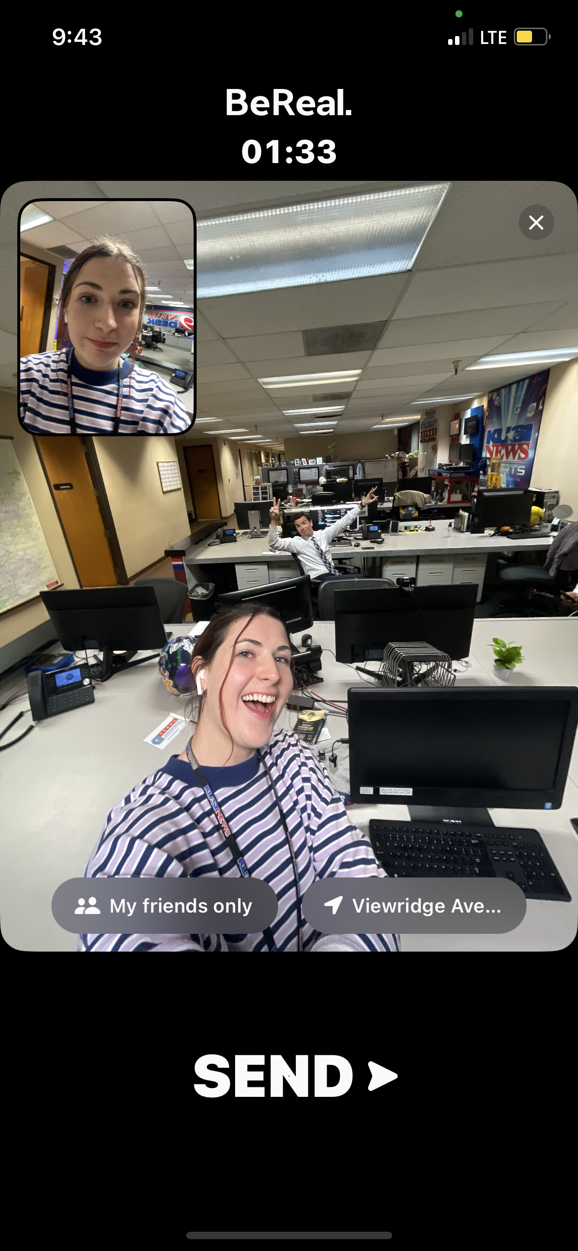 Rare newsroom photo. The BeReal app was first becoming a trend back in my news days.