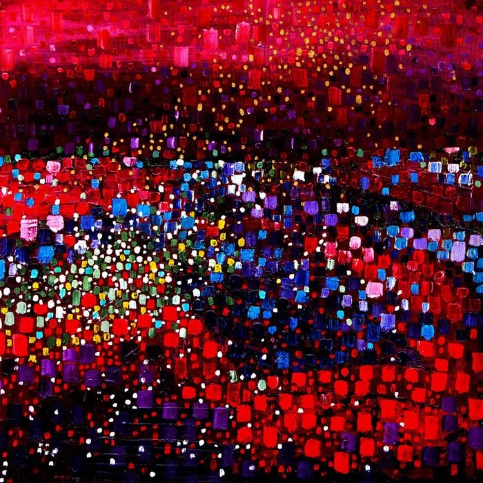 Wildfire, Nature themed Pointilism Oil Painting by Norfolk artist Fleur Kenny