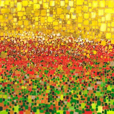 Poppy Day, Nature themed Pointilism Oil Painting by Norfolk artist Fleur Kenny