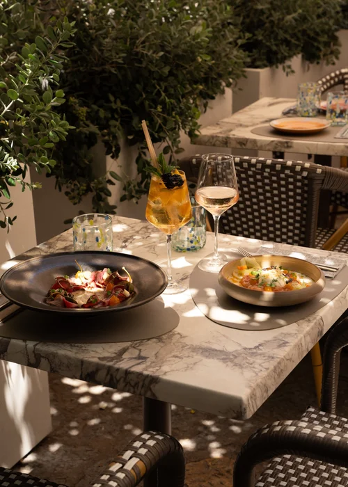 A table set on the terrace