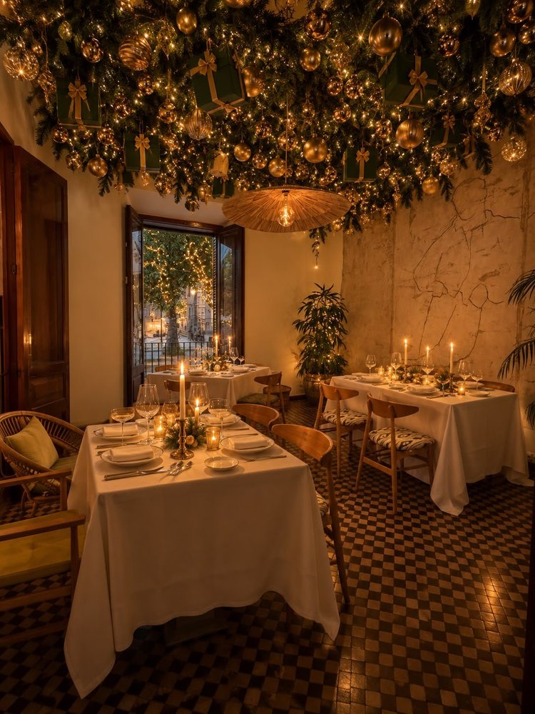 A private room at Chez Junior Sóller, set for a candlelit dinner