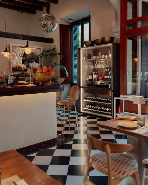 The bar, with its black and white floor