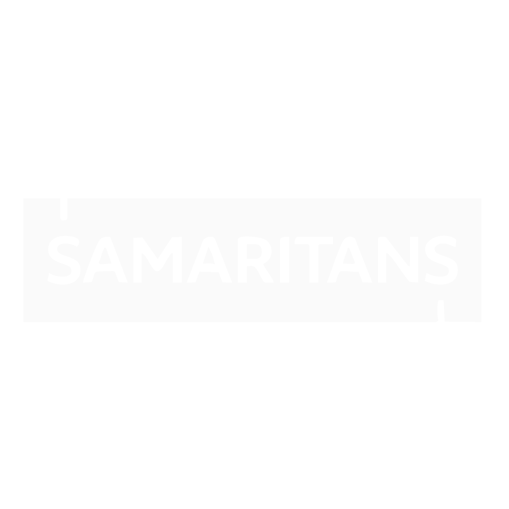 Black and white sign with the word 'Samaritans' in bold letters, resembling a hospital or emergency sign.