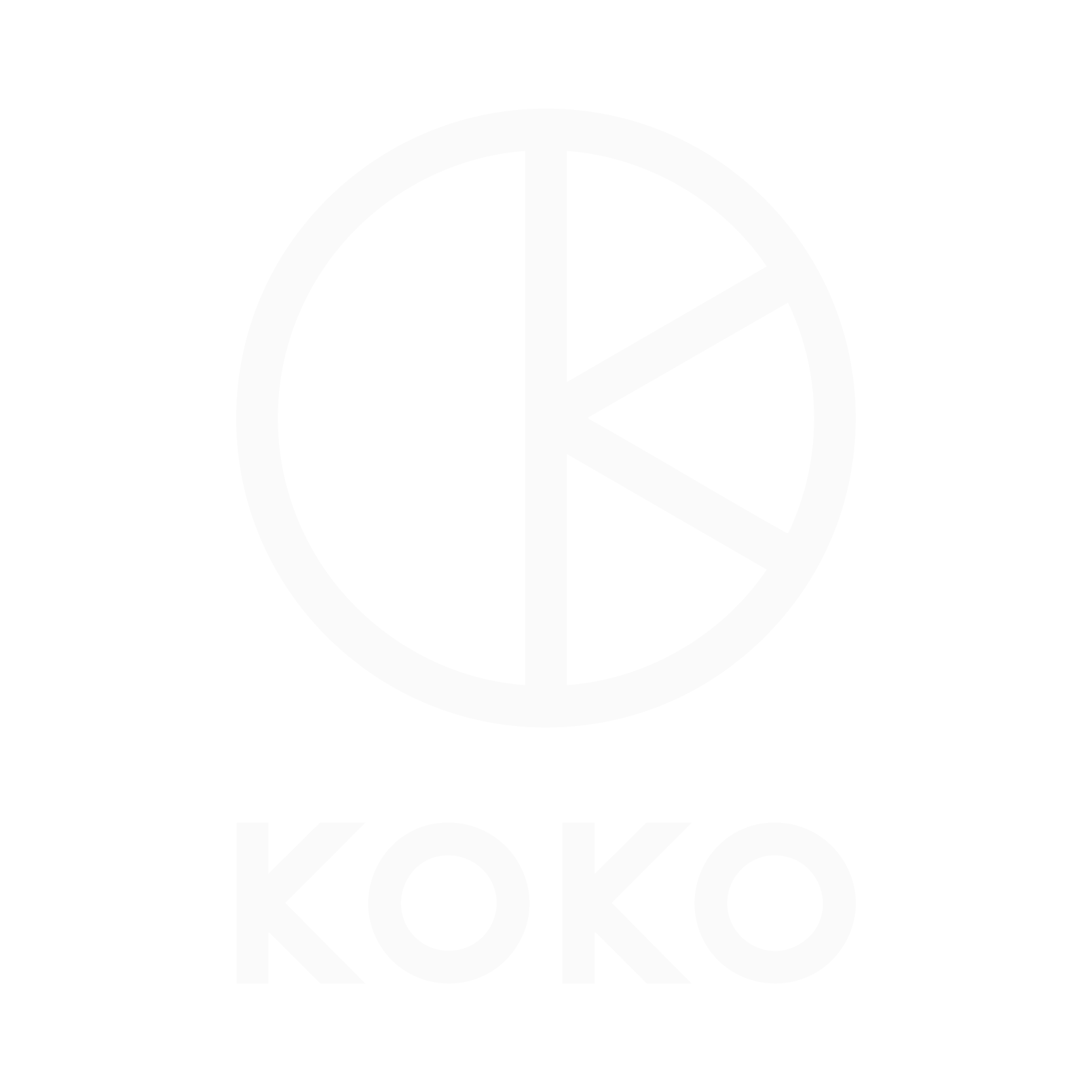 Black background with a white circular logo featuring a geometric design and the word 'KOKO' written below in bold letters.