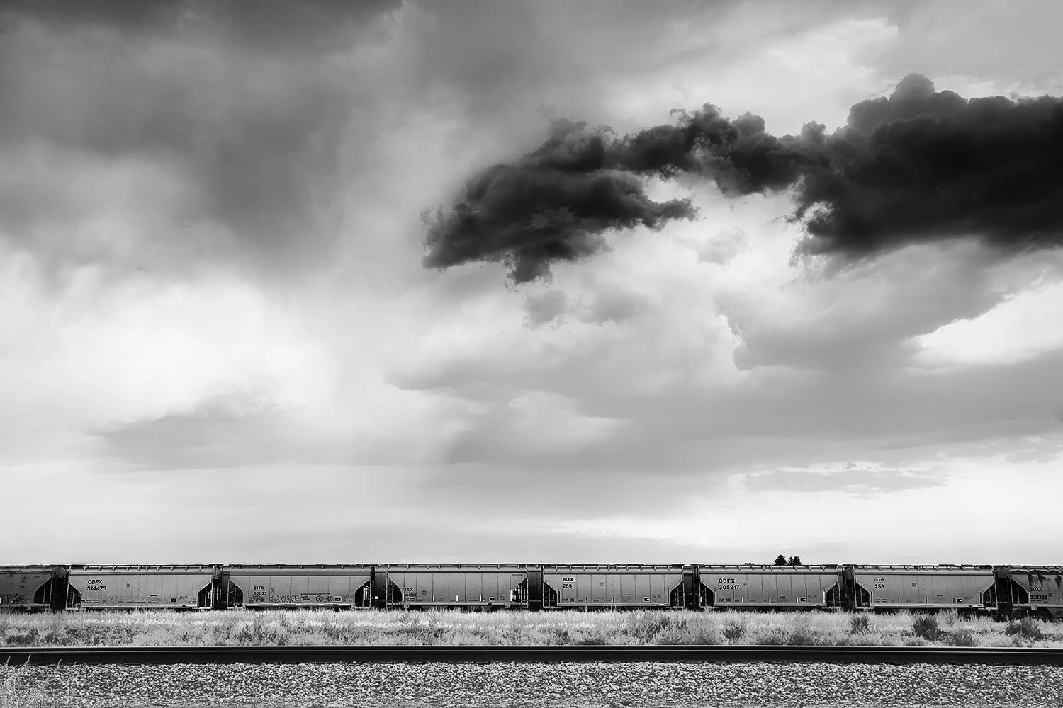 Eight Cars, White Clouds, Black Clouds
