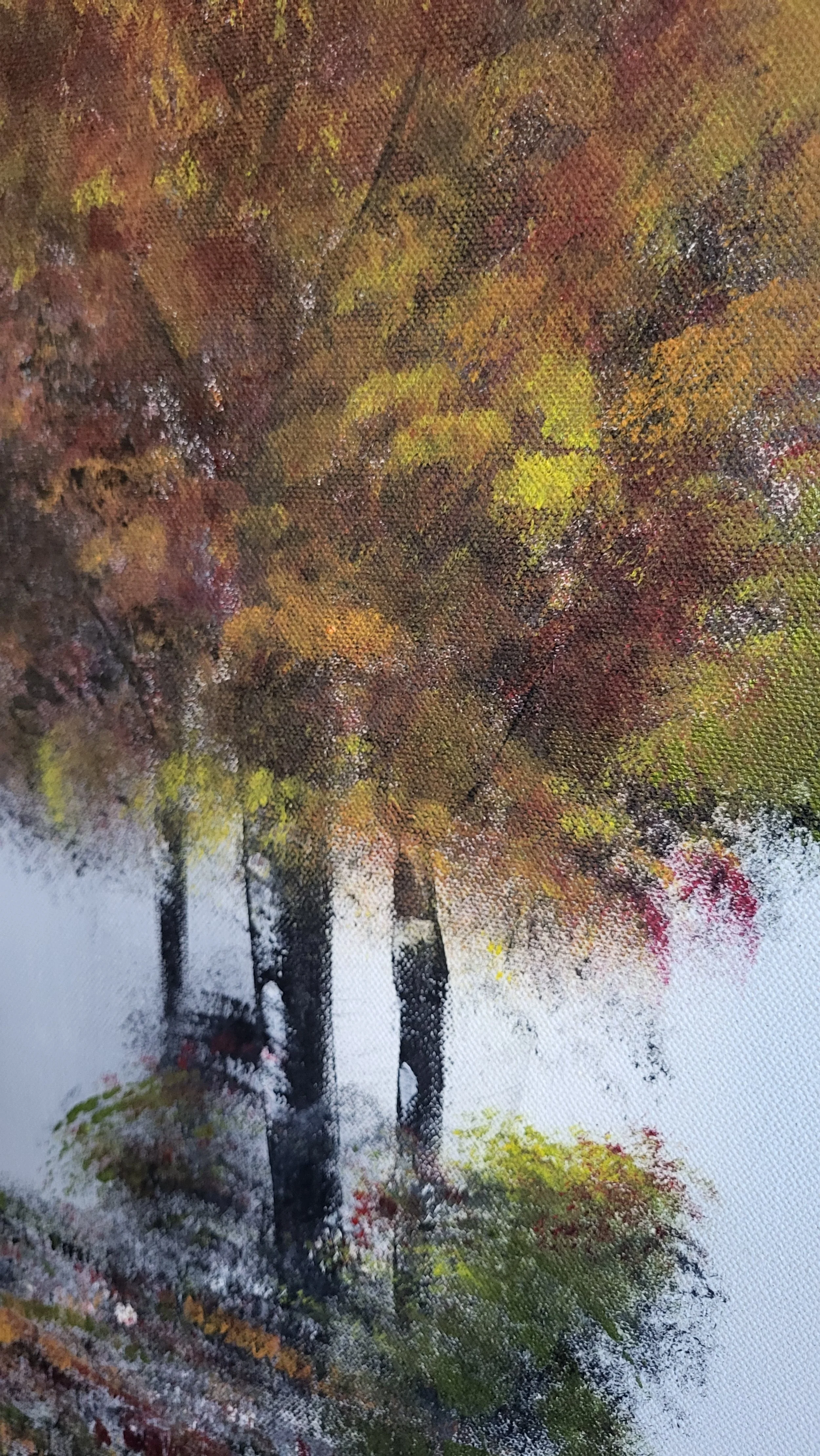 Herbst – Original-Gemälde von Pia Holzinger, bunte Herbstbäume in Acryl auf Leinwand.