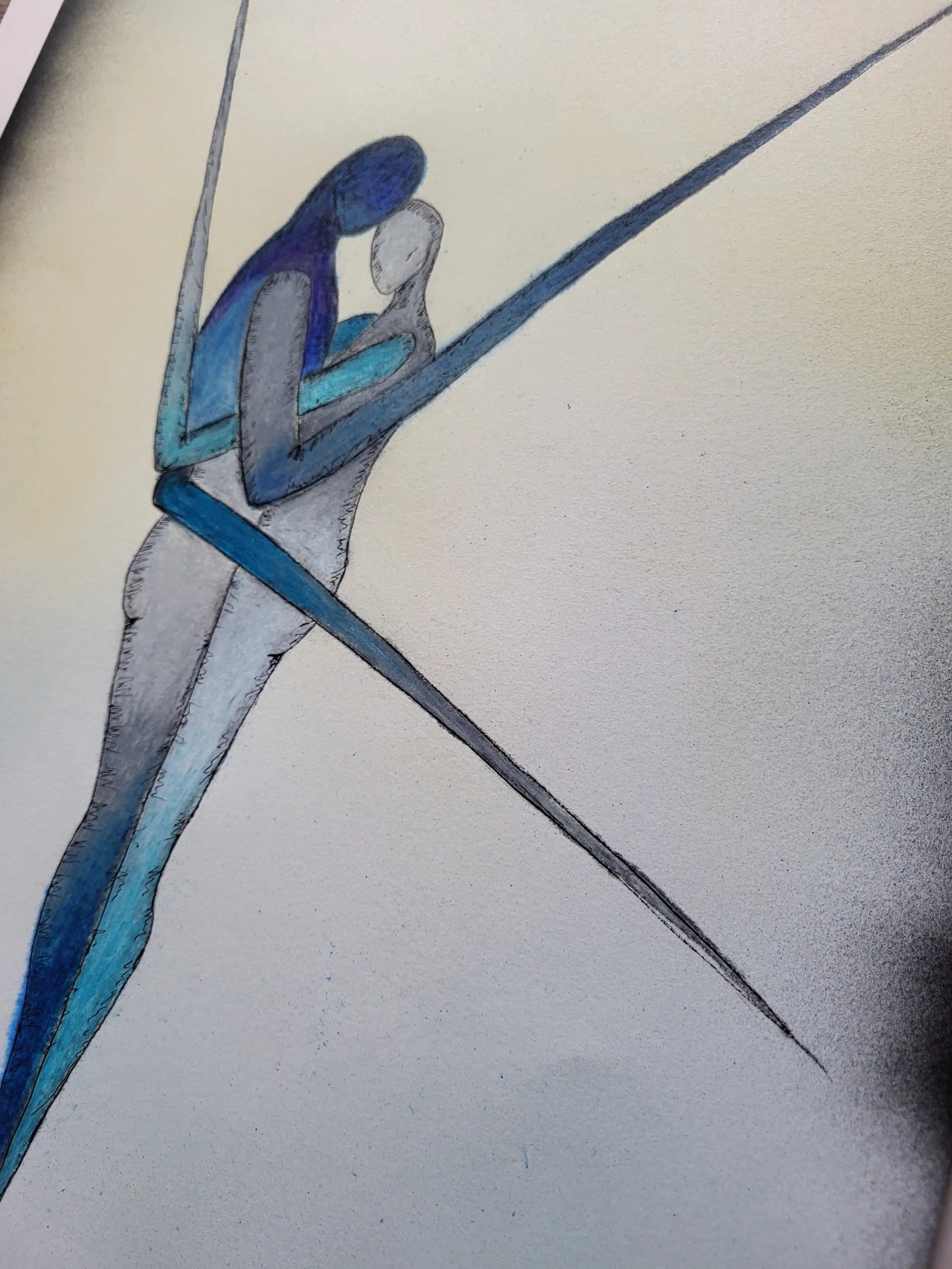 Linus & Lu Harmonie – Original-Illustration von Pia Holzinger, Zeichnung mit Bleistift, Fasermaler und Farbspray.