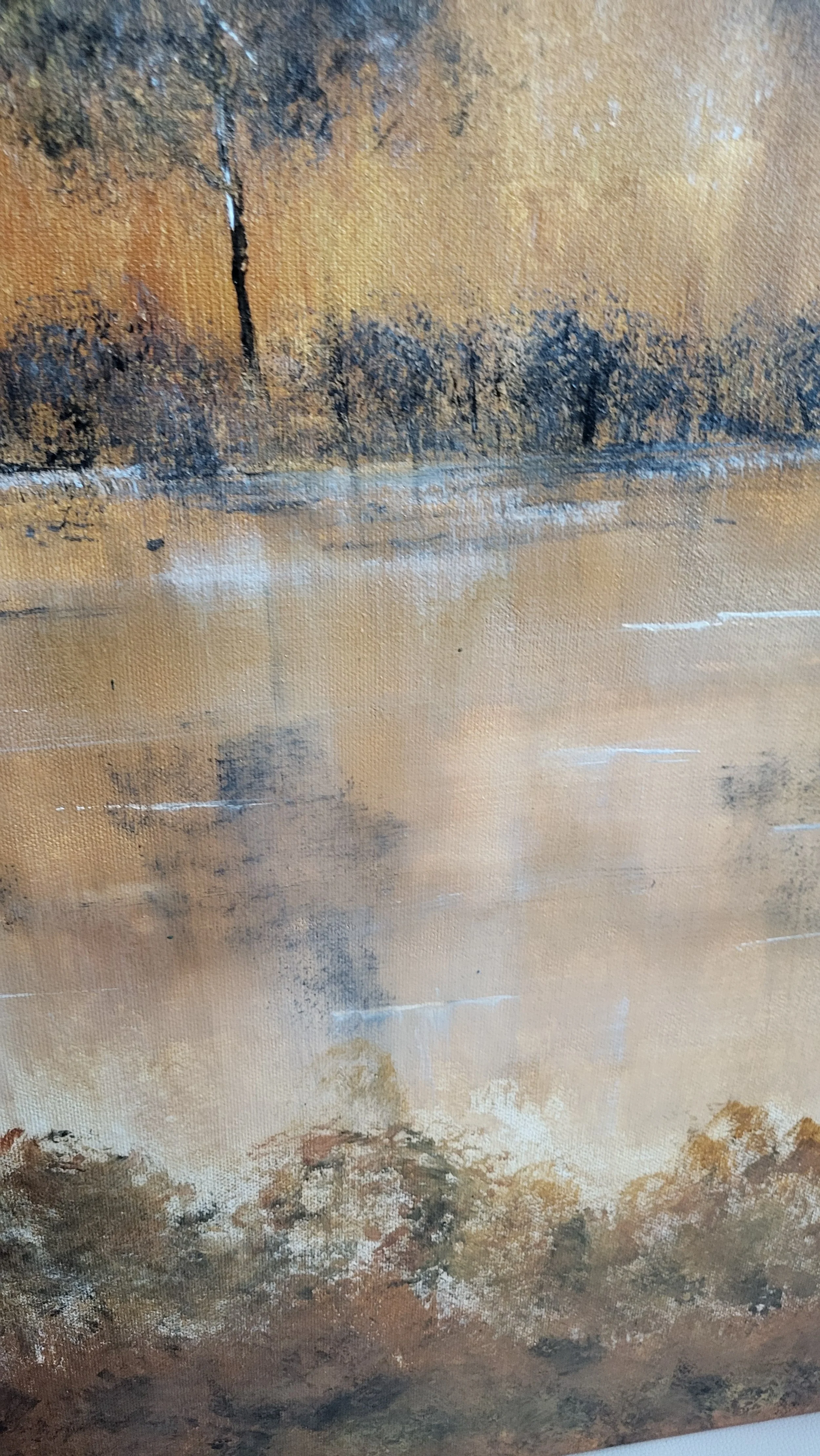 Secret Lake – Verträumte Original-Seelandschaft von Pia Holzinger, Acryl auf Leinwand.