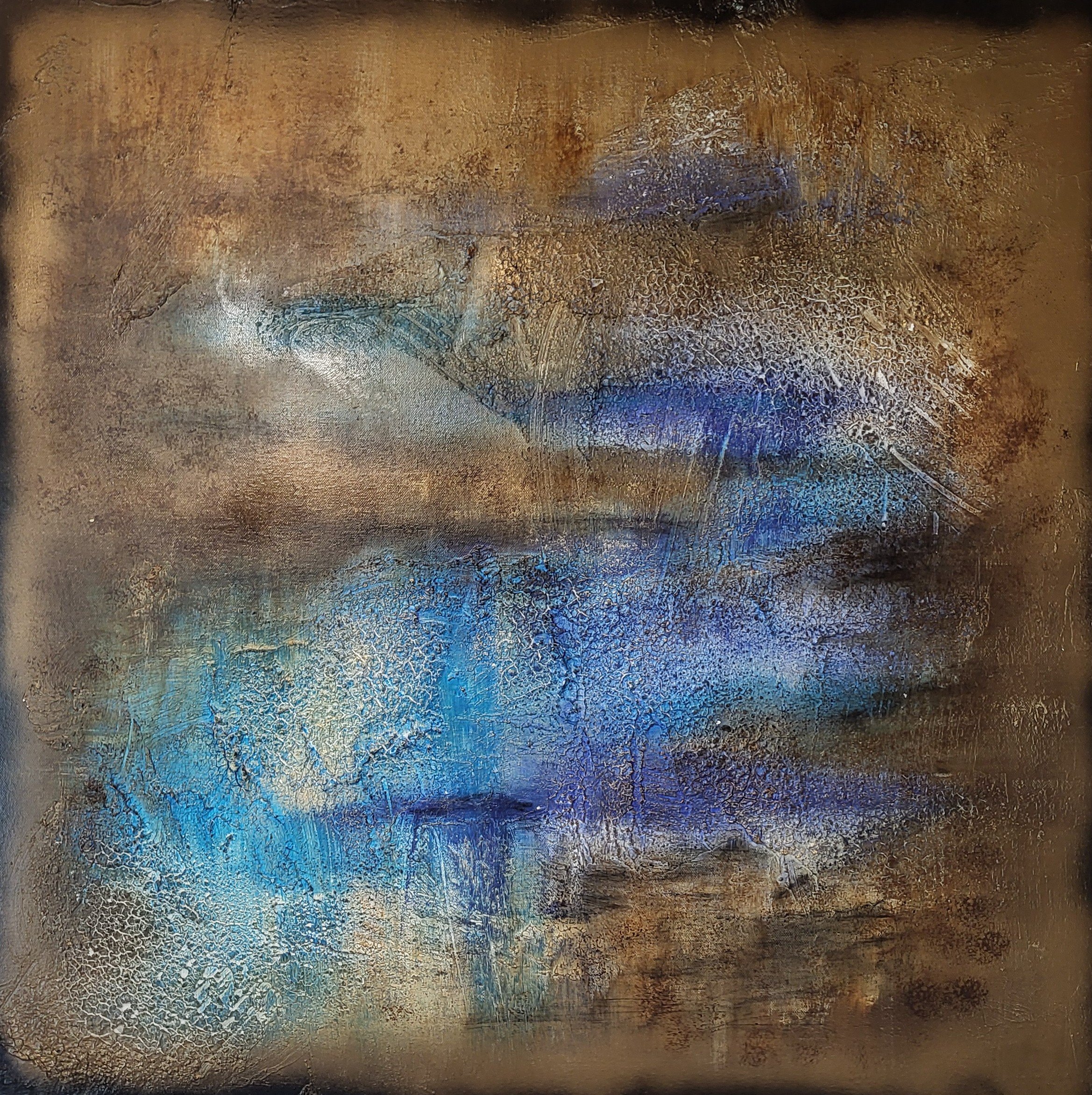 Wasser – Abstraktes Original-Gemälde von Pia Holzinger mit Marmormehl, Farbspray und Acryl auf Leinwand.