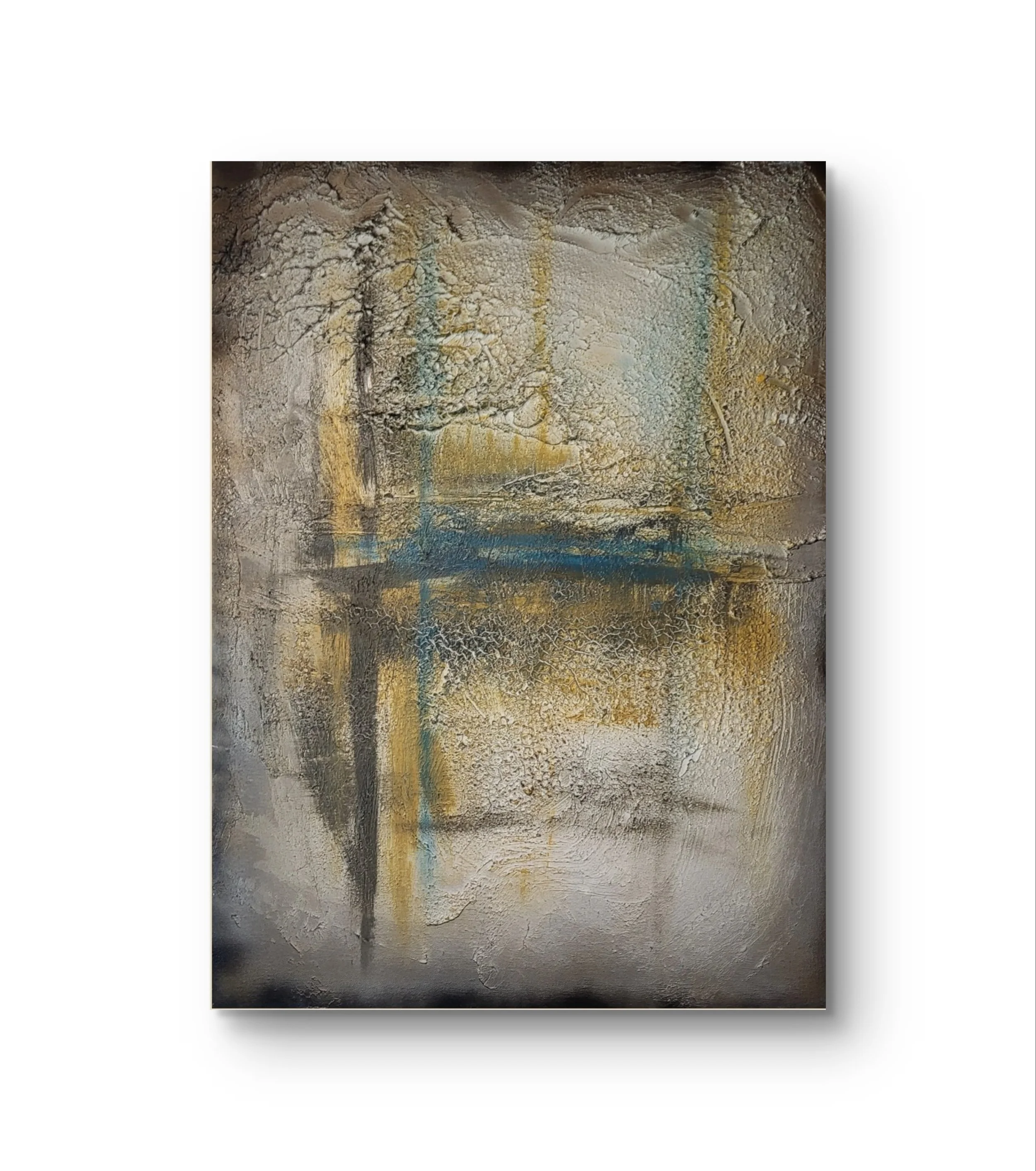 Waldsee – Abstraktes Original-Gemälde von Pia Holzinger mit Marmormehl und Farbspray auf Leinwand.